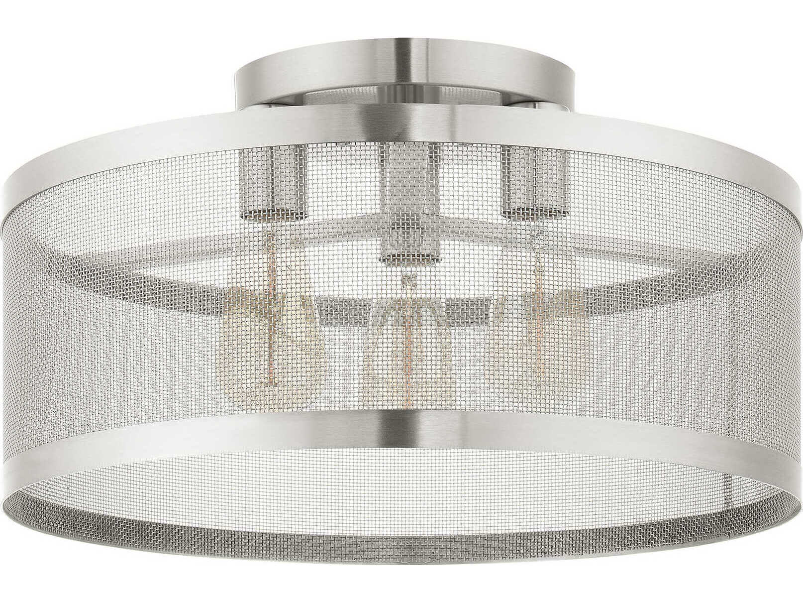 Livex Lighting Industro 3-Light Brushed Nickel Drum Semi Flush Mount