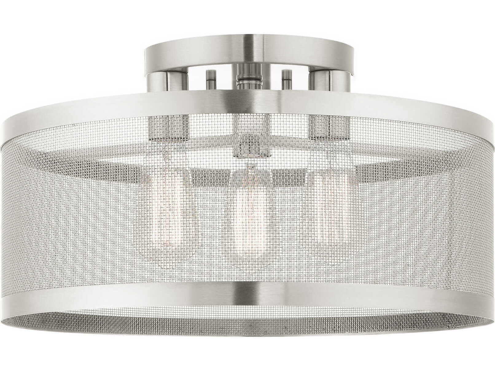 Livex Lighting Industro 3-Light Brushed Nickel Drum Semi Flush Mount