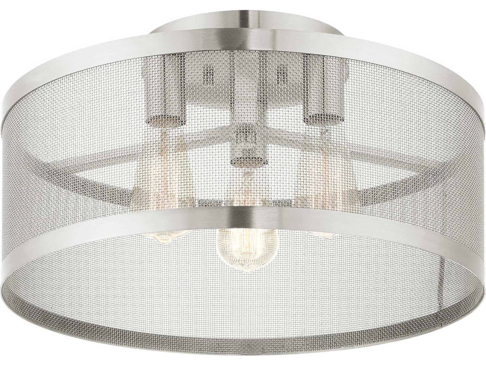 Livex Lighting Industro 3-Light Brushed Nickel Drum Semi Flush Mount