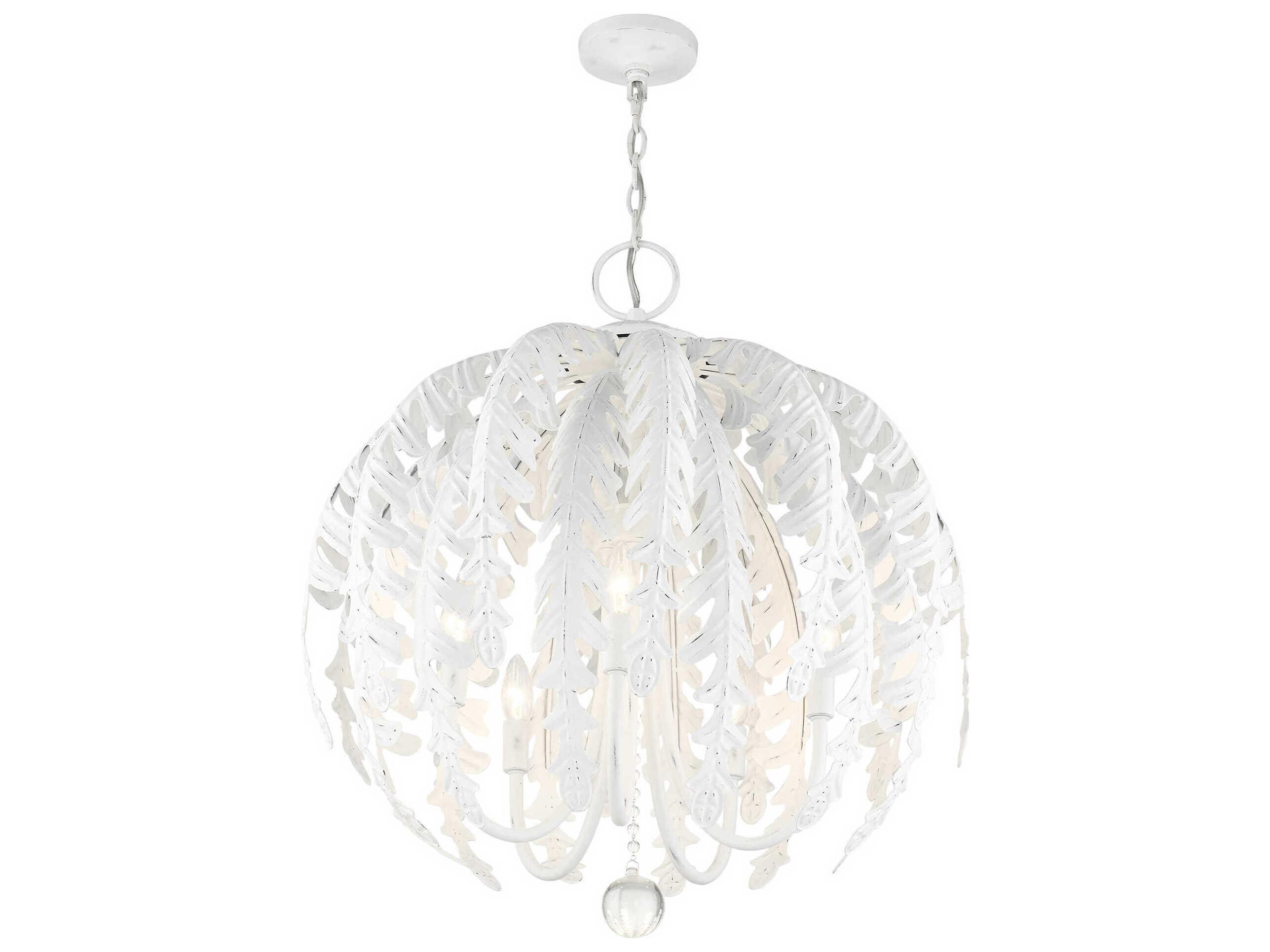 Livex Lighting Acanthus 5-Light Antique White Crystal Chandelier