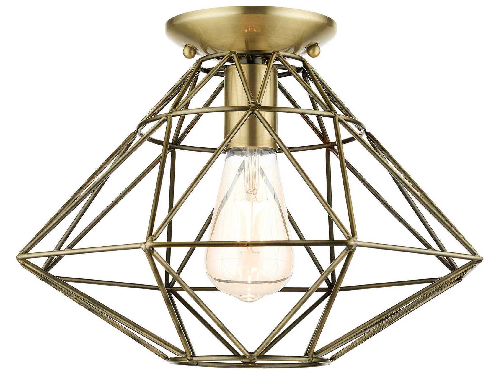 Livex Lighting Geometric 1-Light Antique Brass Semi Flush Mount