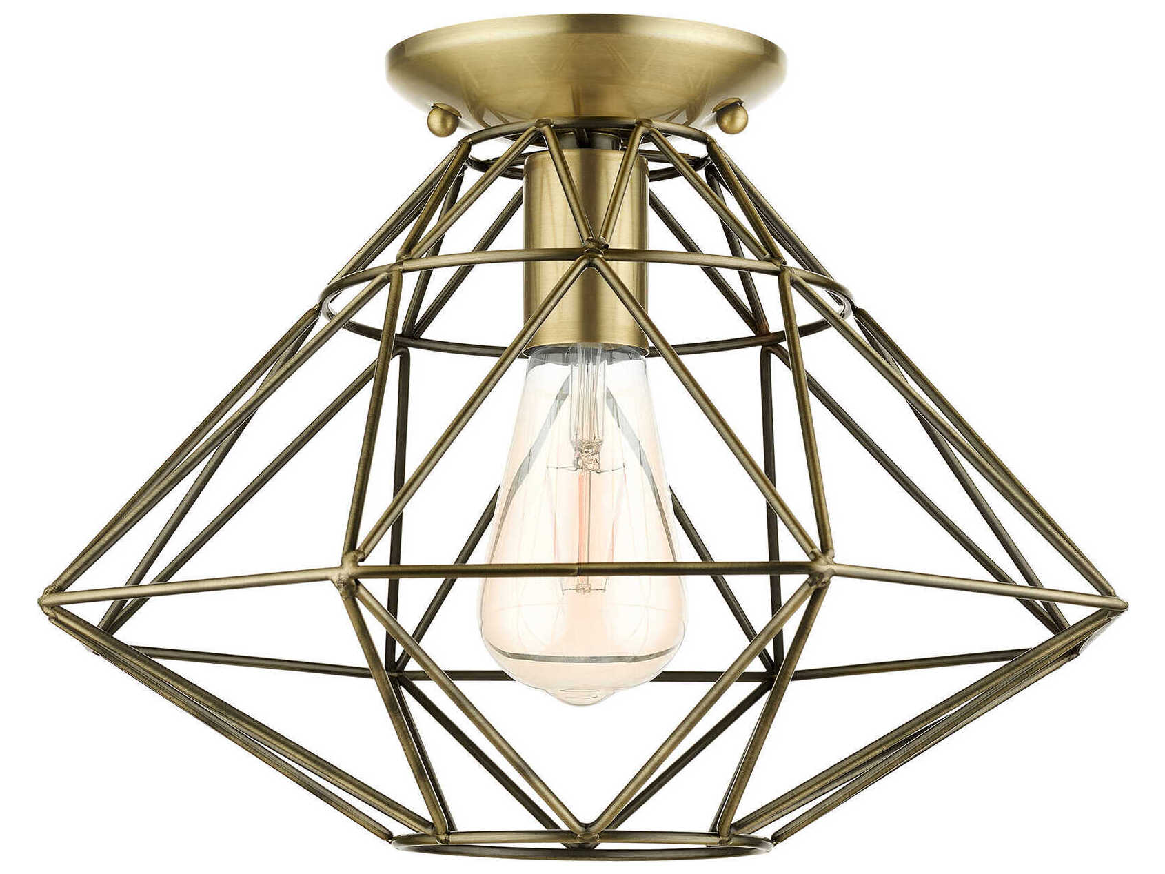 Livex Lighting Geometric 1-Light Antique Brass Semi Flush Mount