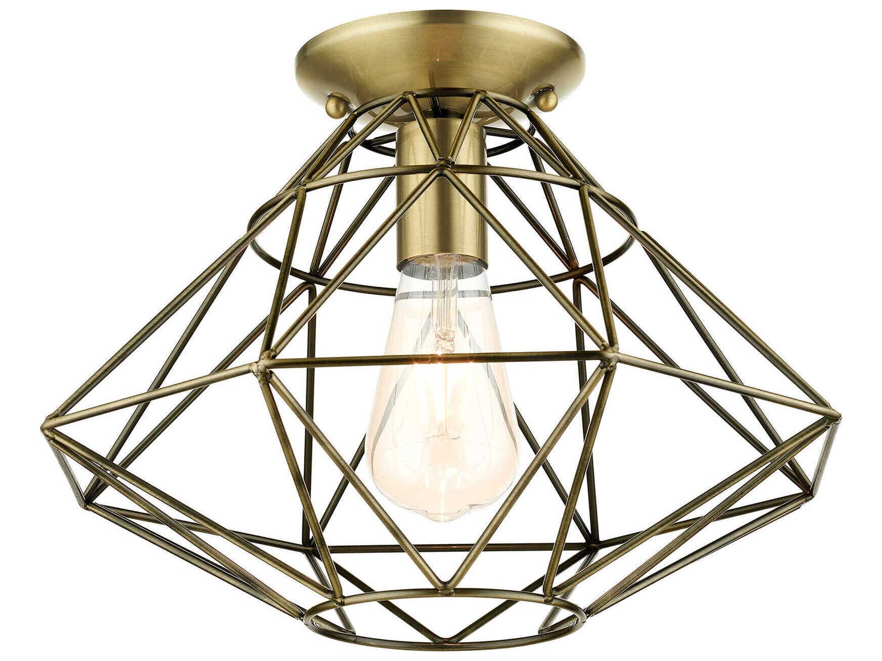 Livex Lighting Geometric 1-Light Antique Brass Semi Flush Mount