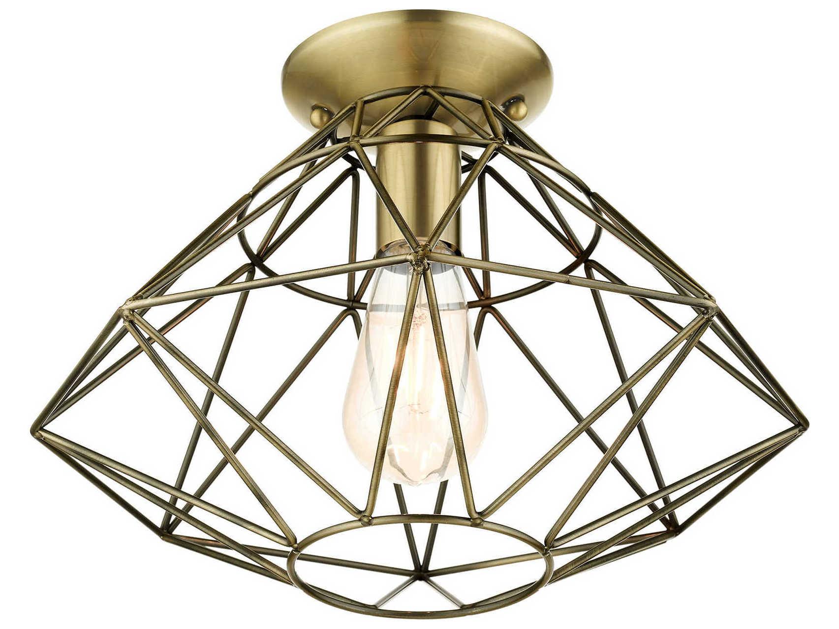 Livex Lighting Geometric 1-Light Antique Brass Semi Flush Mount