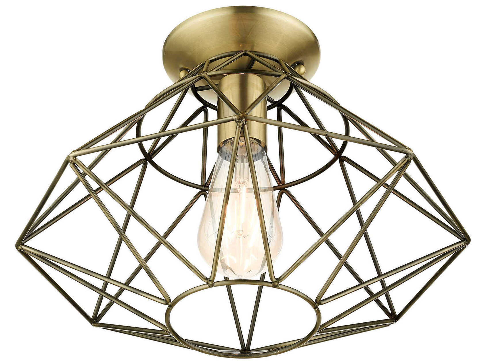 Livex Lighting Geometric 1-Light Antique Brass Semi Flush Mount