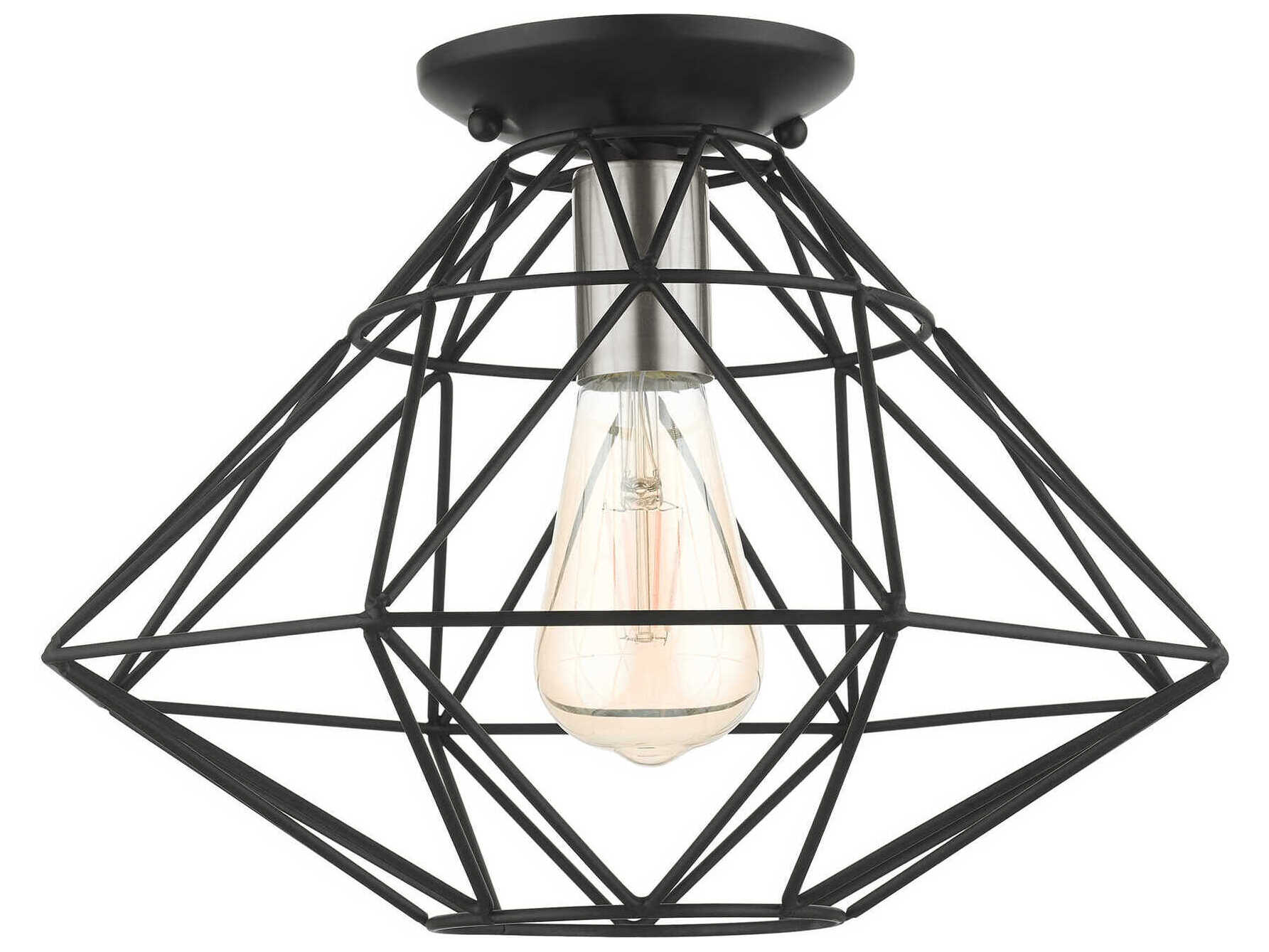 Livex Lighting Geometric 1-Light Black Semi Flush Mount