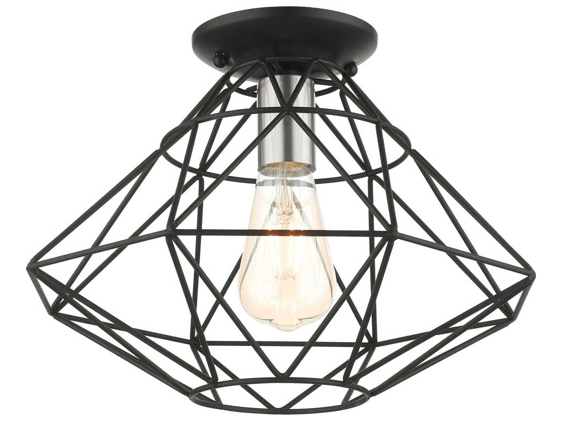 Livex Lighting Geometric 1-Light Black Semi Flush Mount