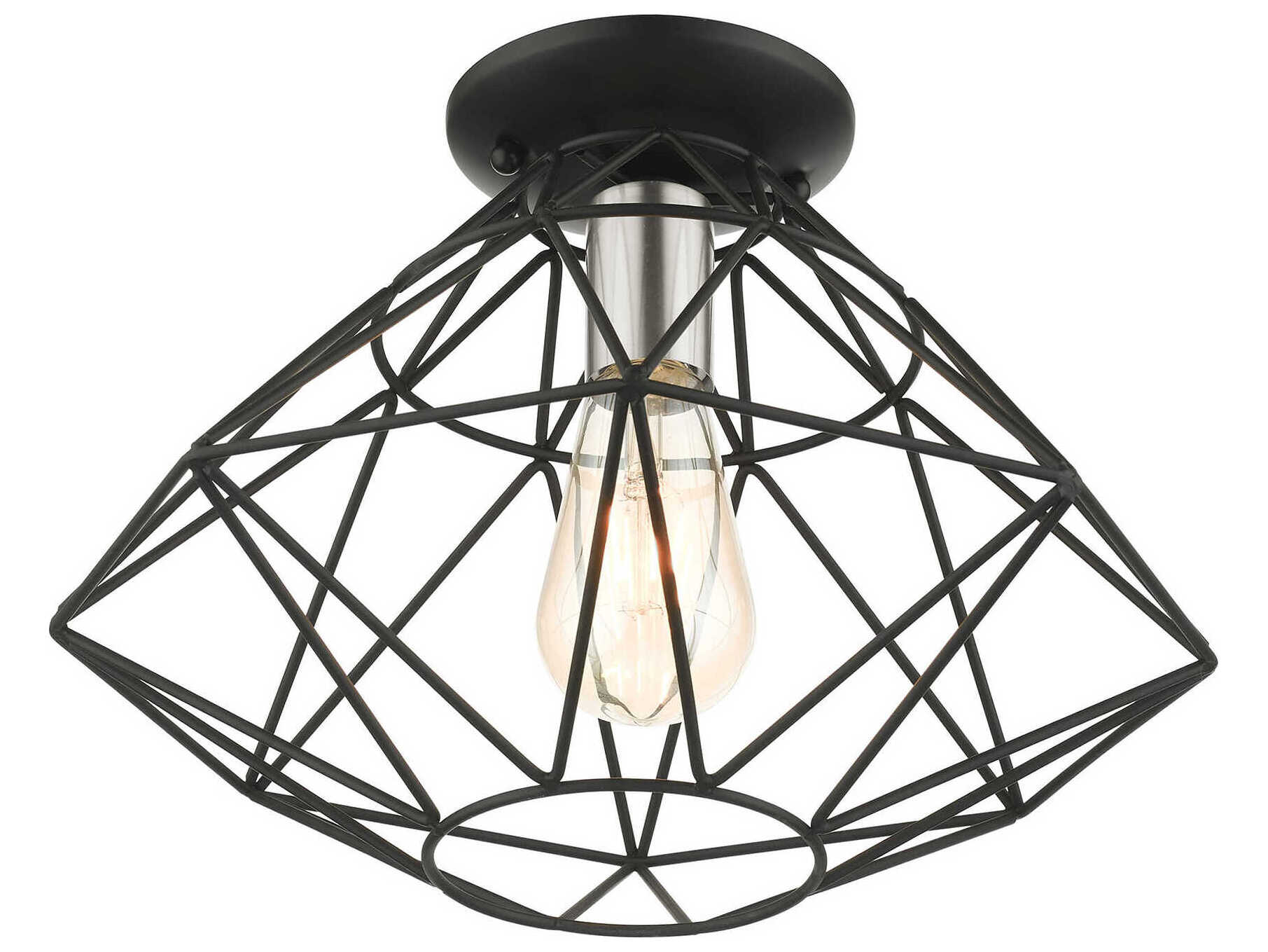 Livex Lighting Geometric 1-Light Black Semi Flush Mount