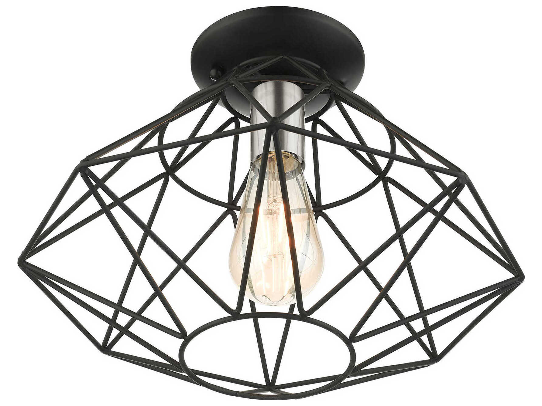 Livex Lighting Geometric 1-Light Black Semi Flush Mount