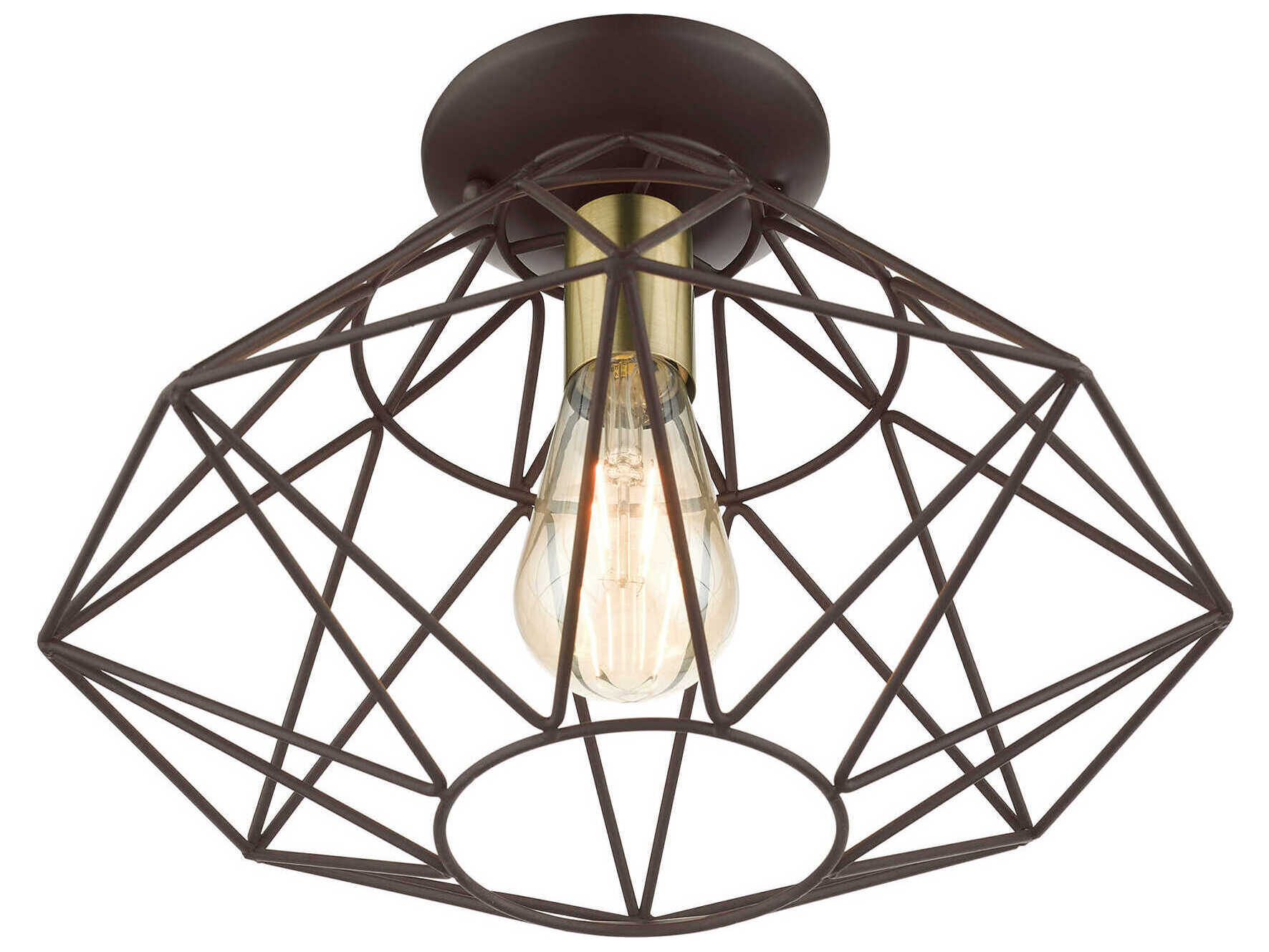 Livex Lighting Geometric 1-Light Bronze Semi Flush Mount