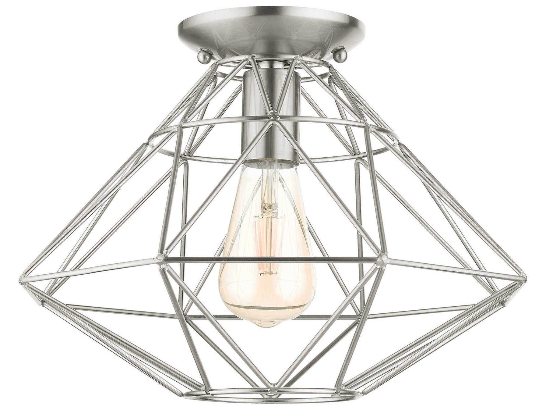 Livex Lighting Geometric 1-Light Brushed Nickel Semi Flush Mount