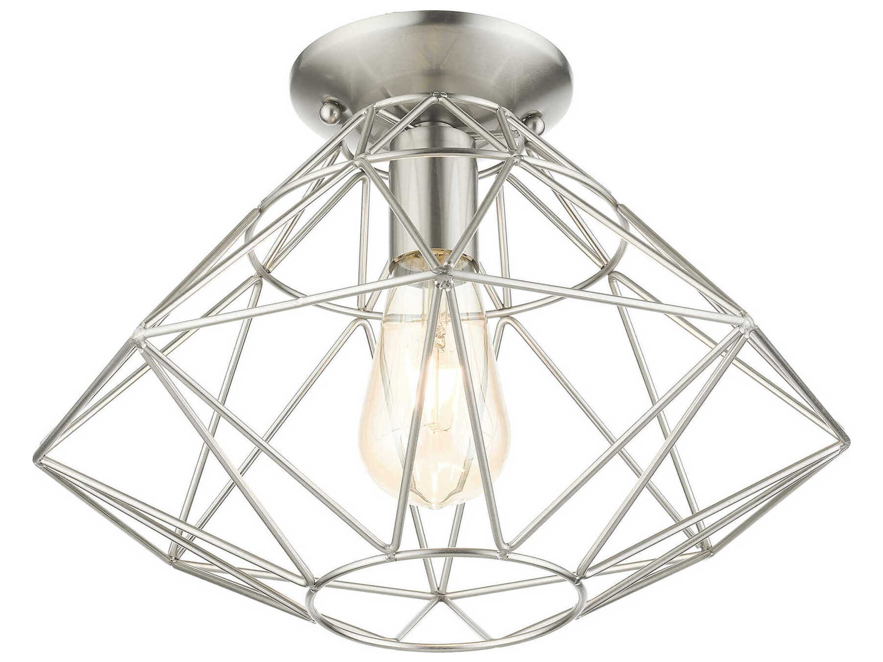 Livex Lighting Geometric 1-Light Brushed Nickel Semi Flush Mount