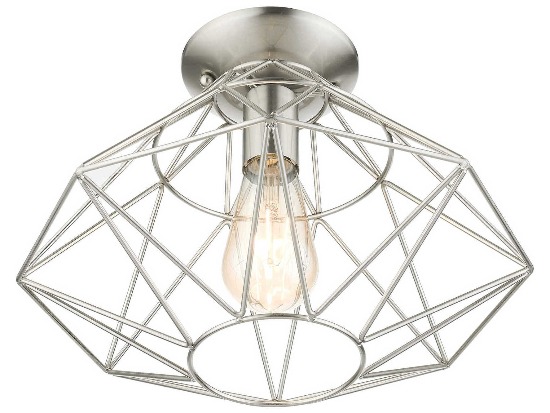 Livex Lighting Geometric 1-Light Brushed Nickel Semi Flush Mount