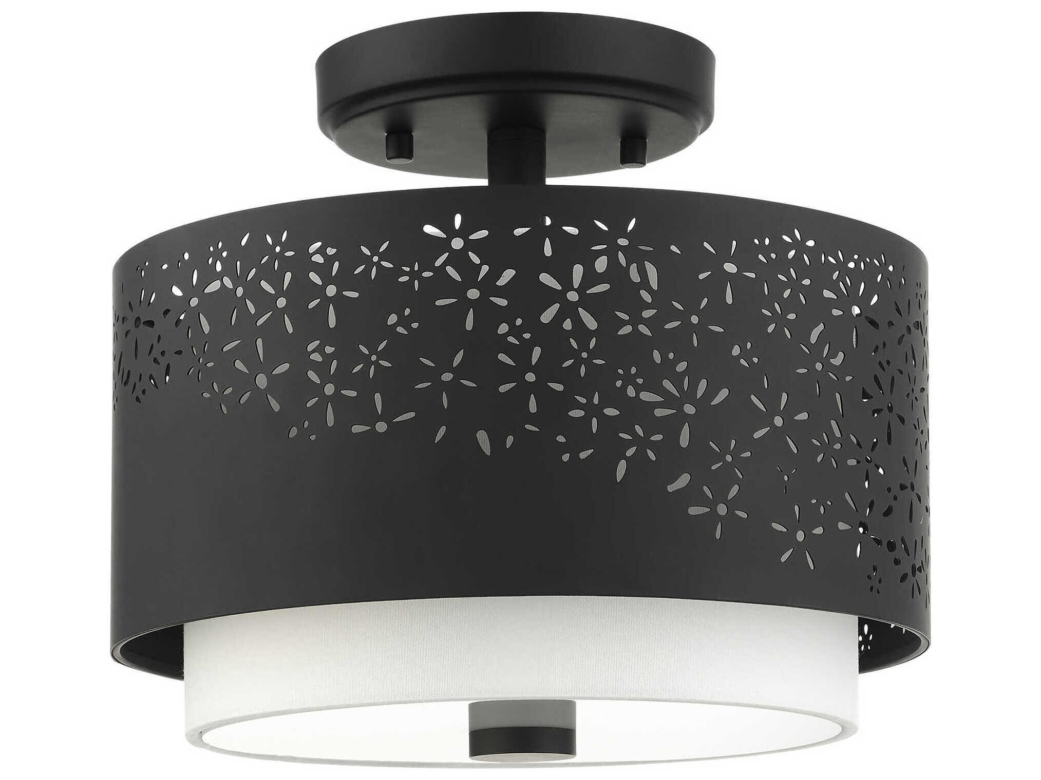 Livex Lighting Noria 2-Light Black Drum Semi Flush Mount