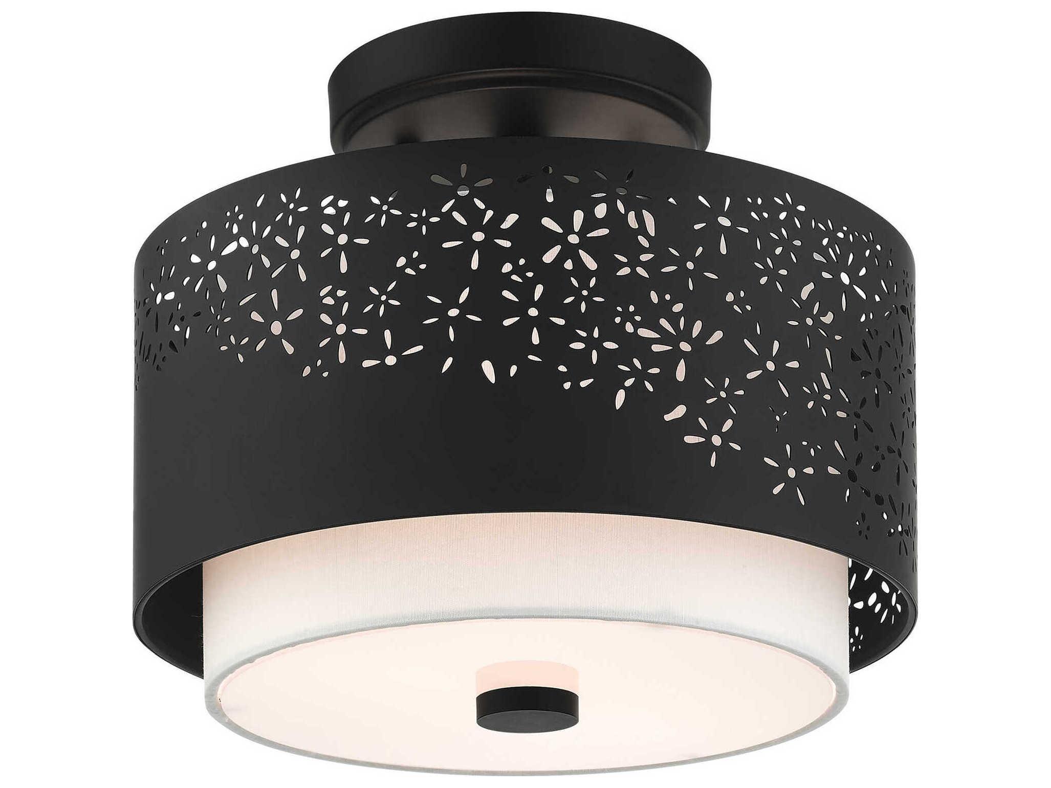 Livex Lighting Noria 2-Light Black Drum Semi Flush Mount