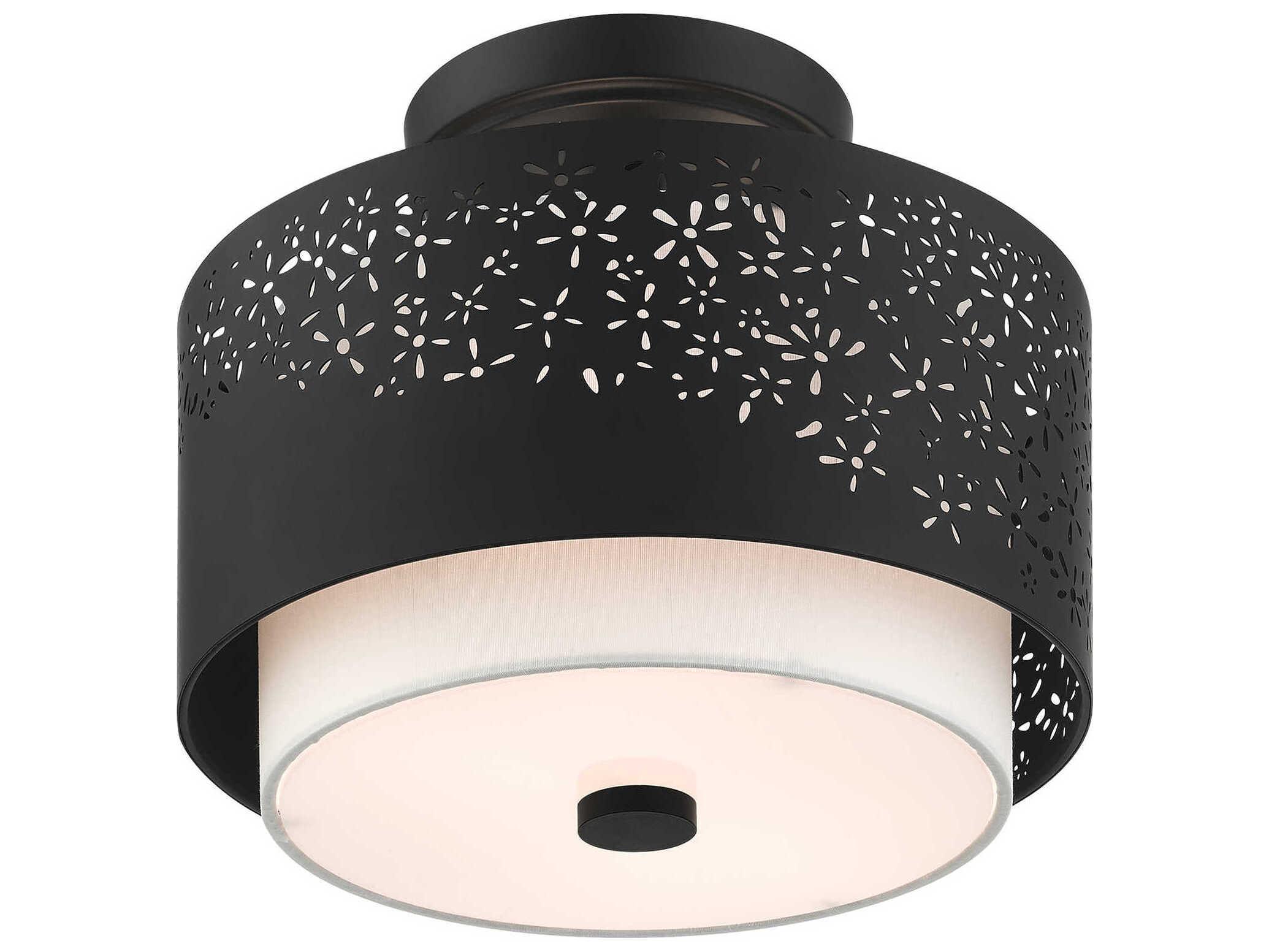 Livex Lighting Noria 2-Light Black Drum Semi Flush Mount