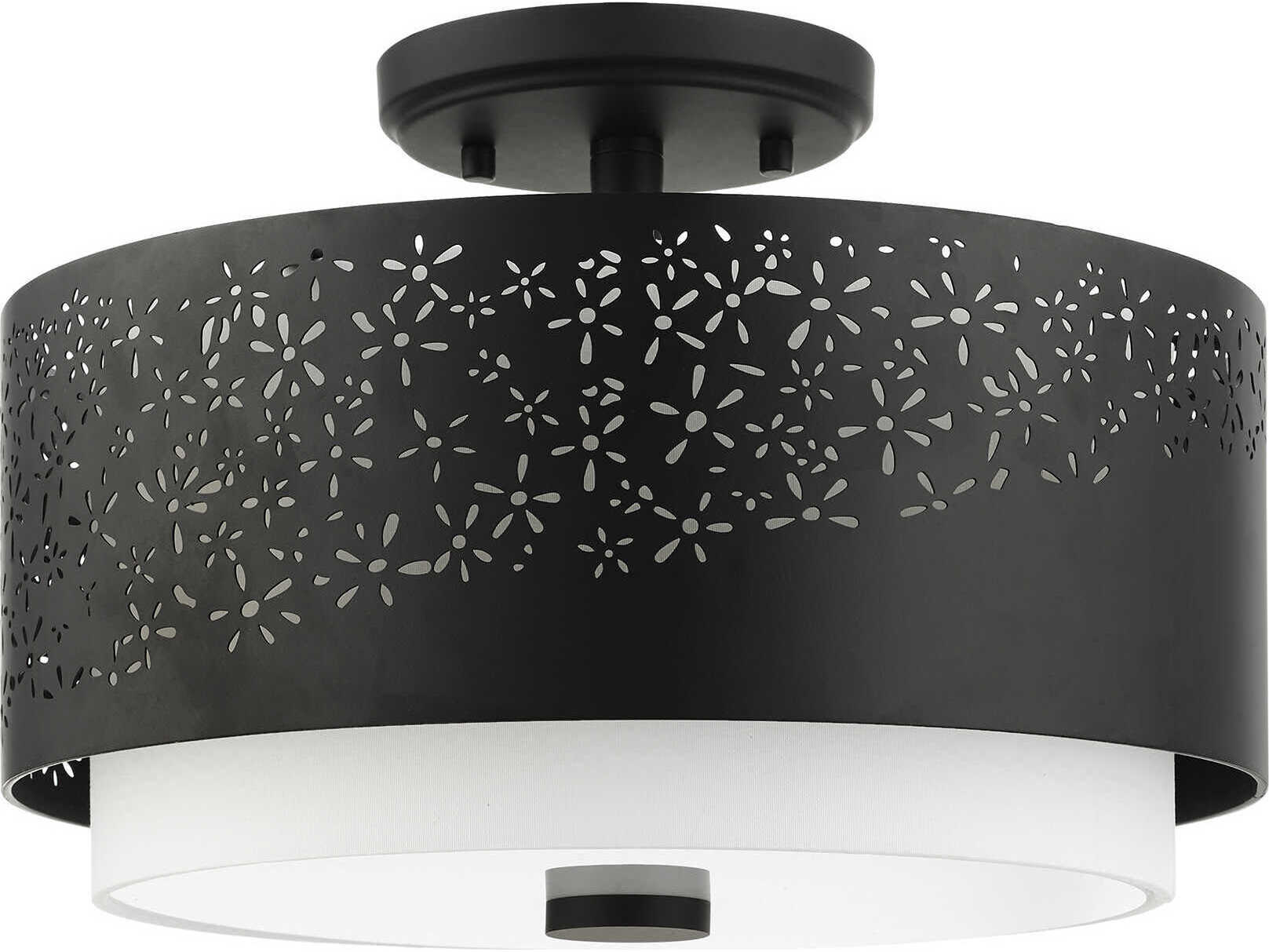 Livex Lighting Noria 3-Light Black Drum Semi Flush Mount