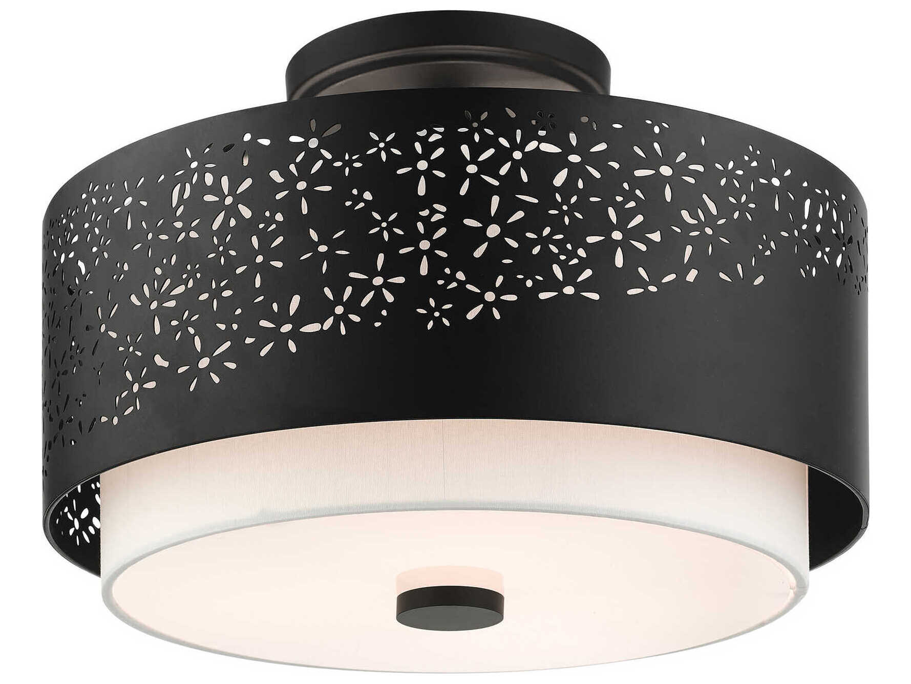 Livex Lighting Noria 3-Light Black Drum Semi Flush Mount