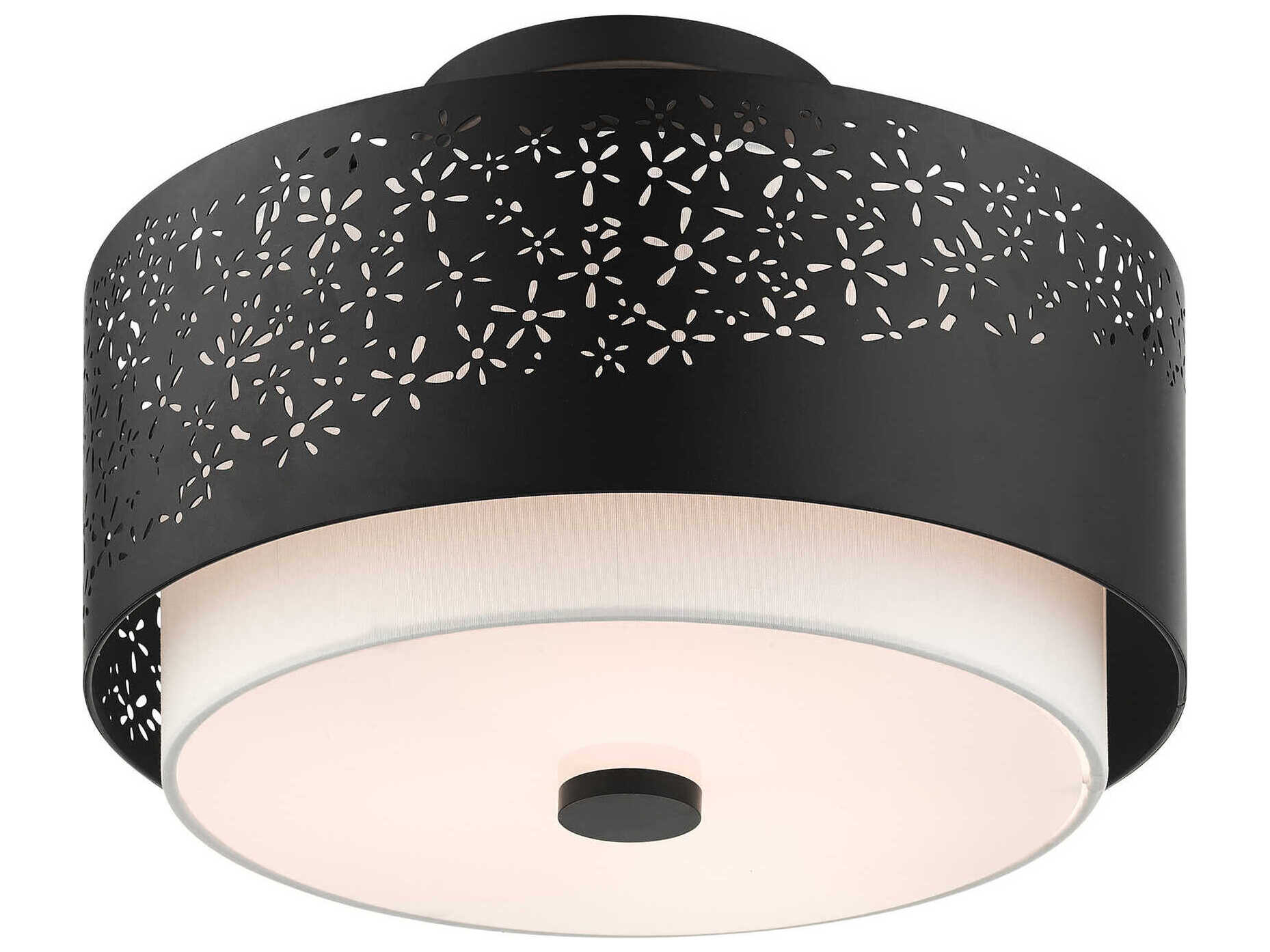 Livex Lighting Noria 3-Light Black Drum Semi Flush Mount
