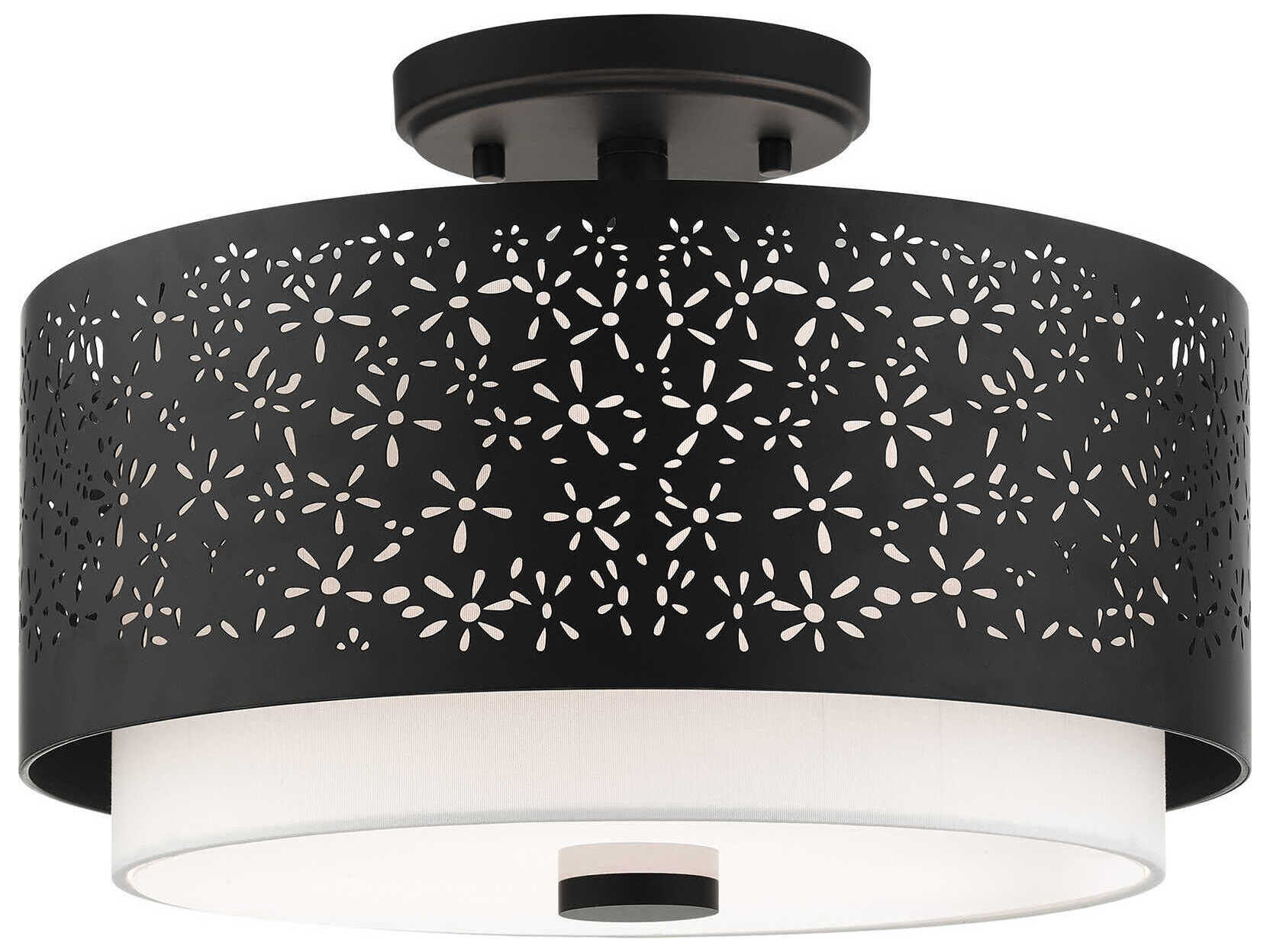 Livex Lighting Noria 3-Light Black Drum Semi Flush Mount