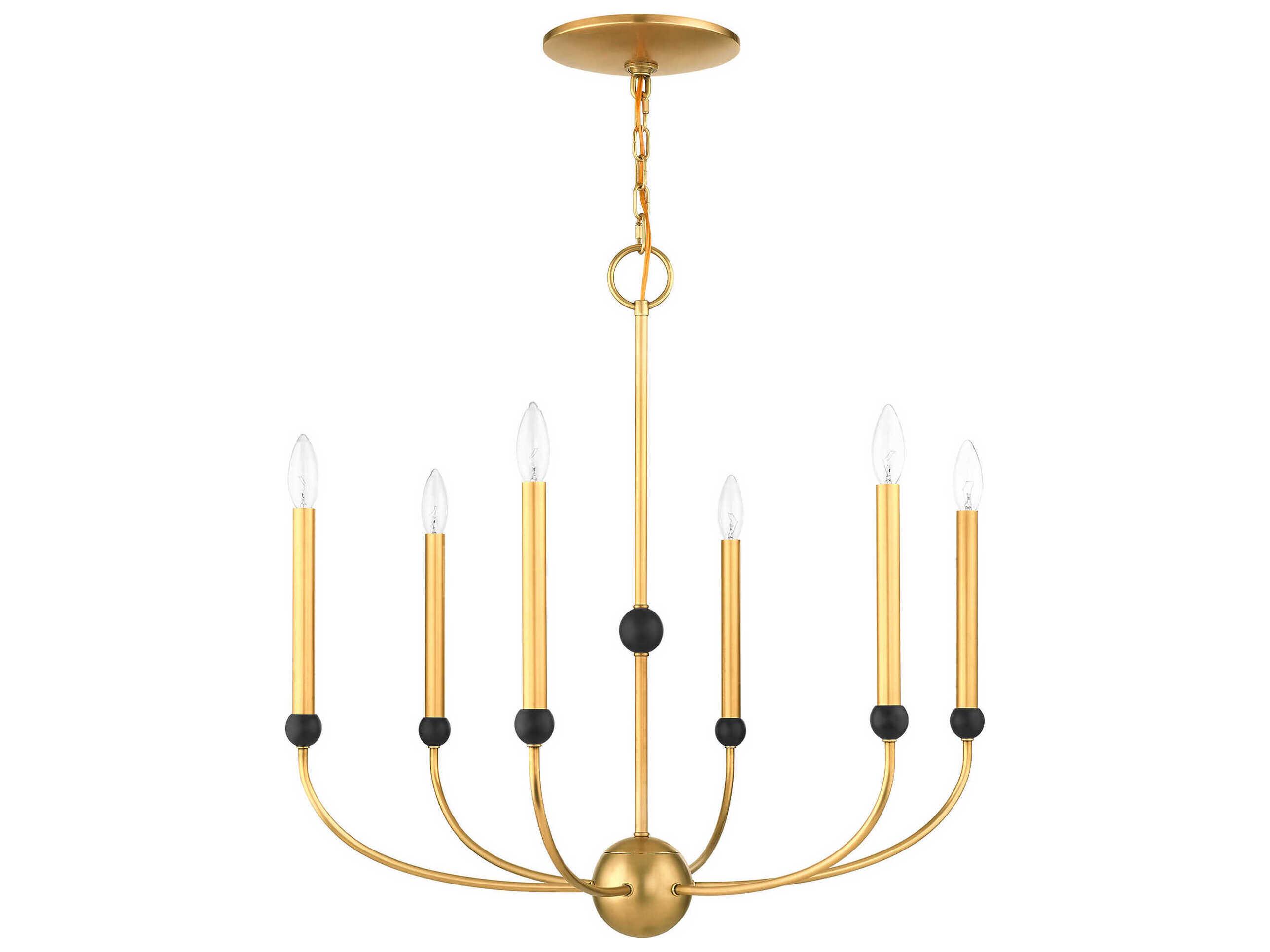 Livex Lighting Cortlandt 6-Light Natural Brass Bronze Candelabra Chandelier