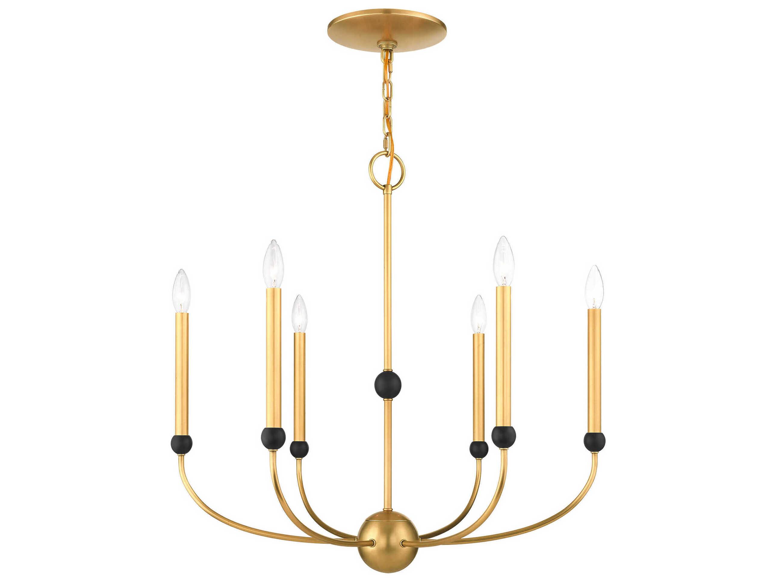 Livex Lighting Cortlandt 6-Light Natural Brass Bronze Candelabra Chandelier