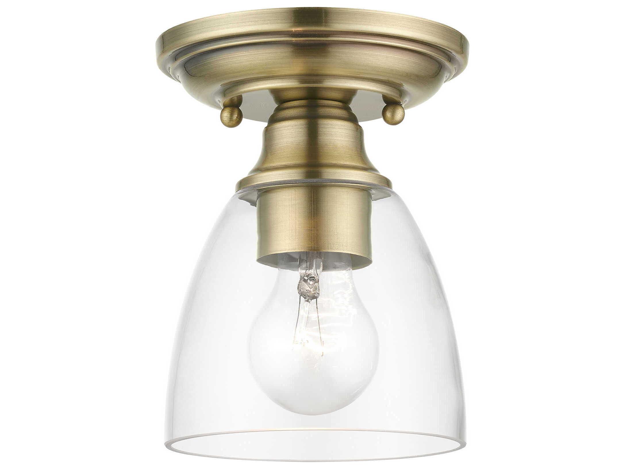 Livex Lighting Montgomery 1-Light Antique Brass Glass Bell Semi Flush Mount