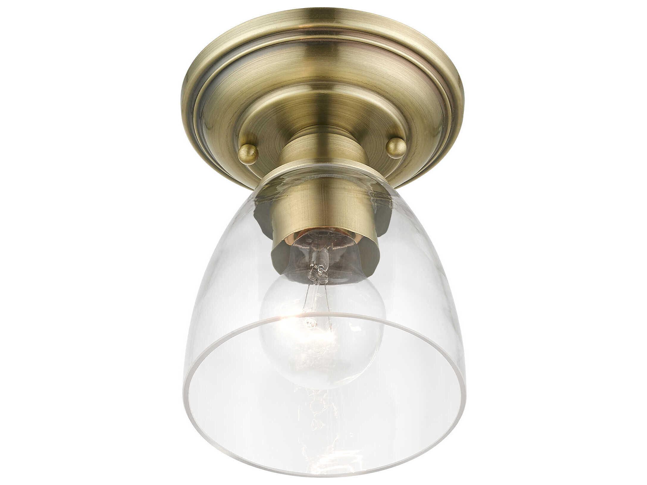 Livex Lighting Montgomery 1-Light Antique Brass Glass Bell Semi Flush Mount