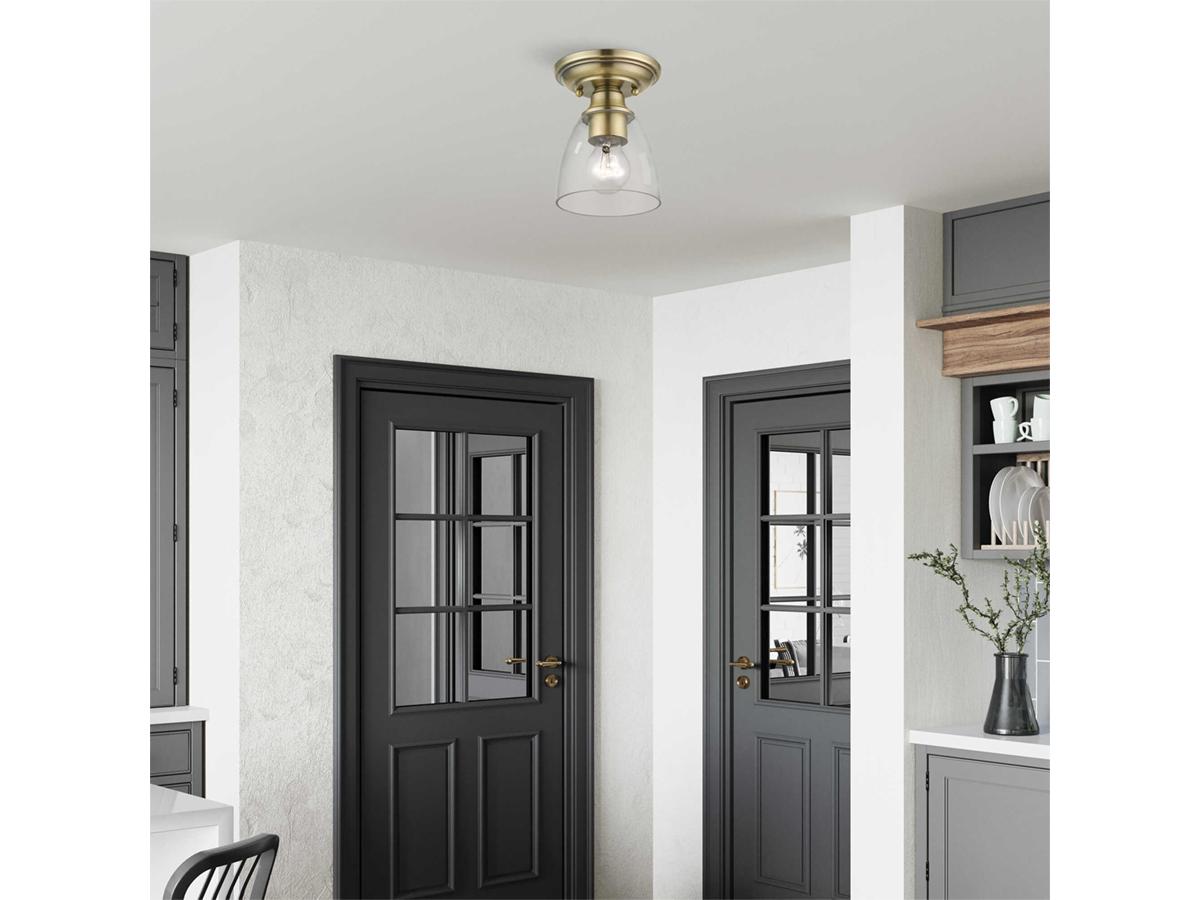 Livex Lighting Montgomery 1-Light Antique Brass Glass Bell Semi Flush Mount