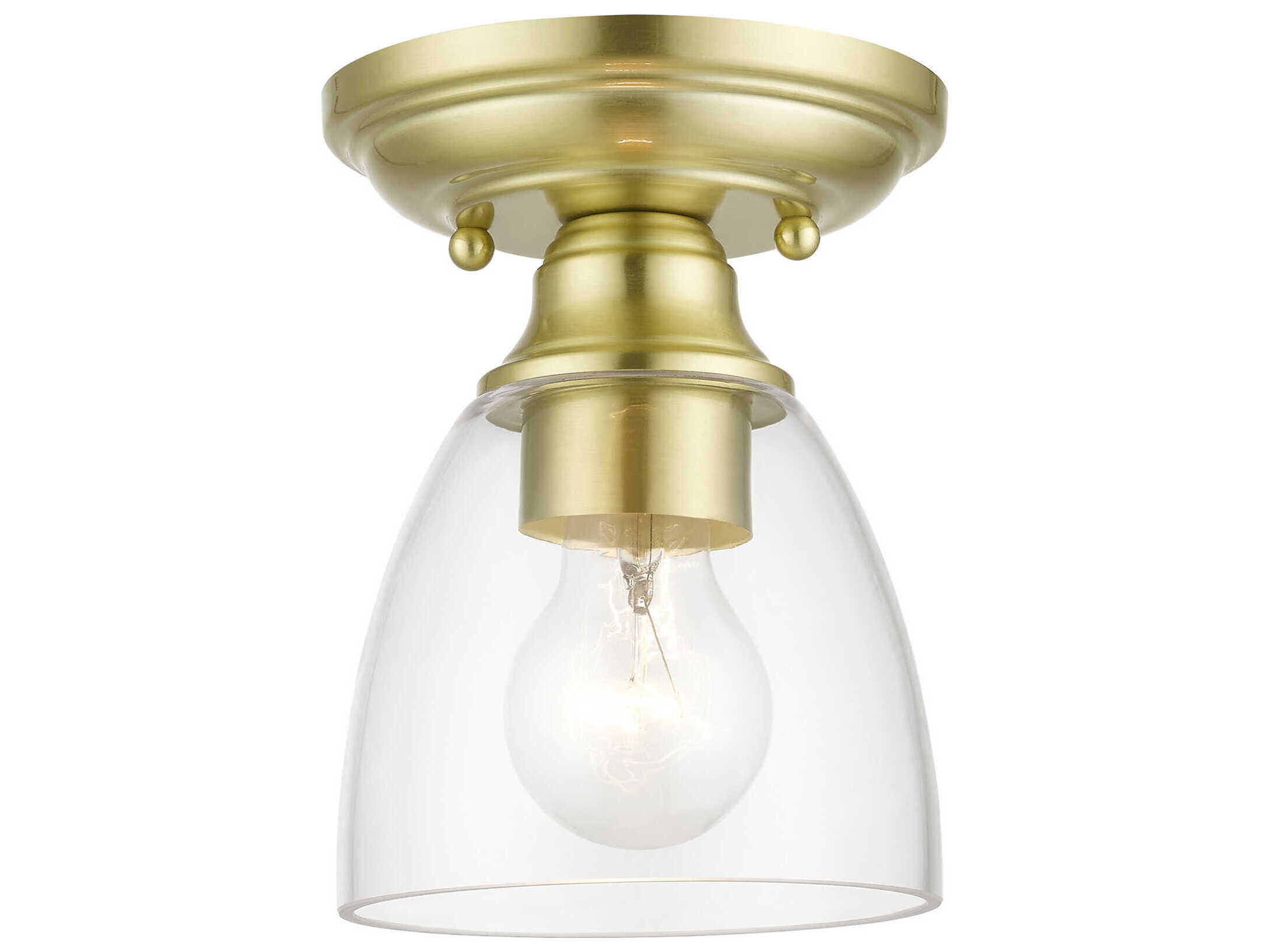 Livex Lighting Montgomery 1-Light Satin Brass Glass Bell Semi Flush Mount