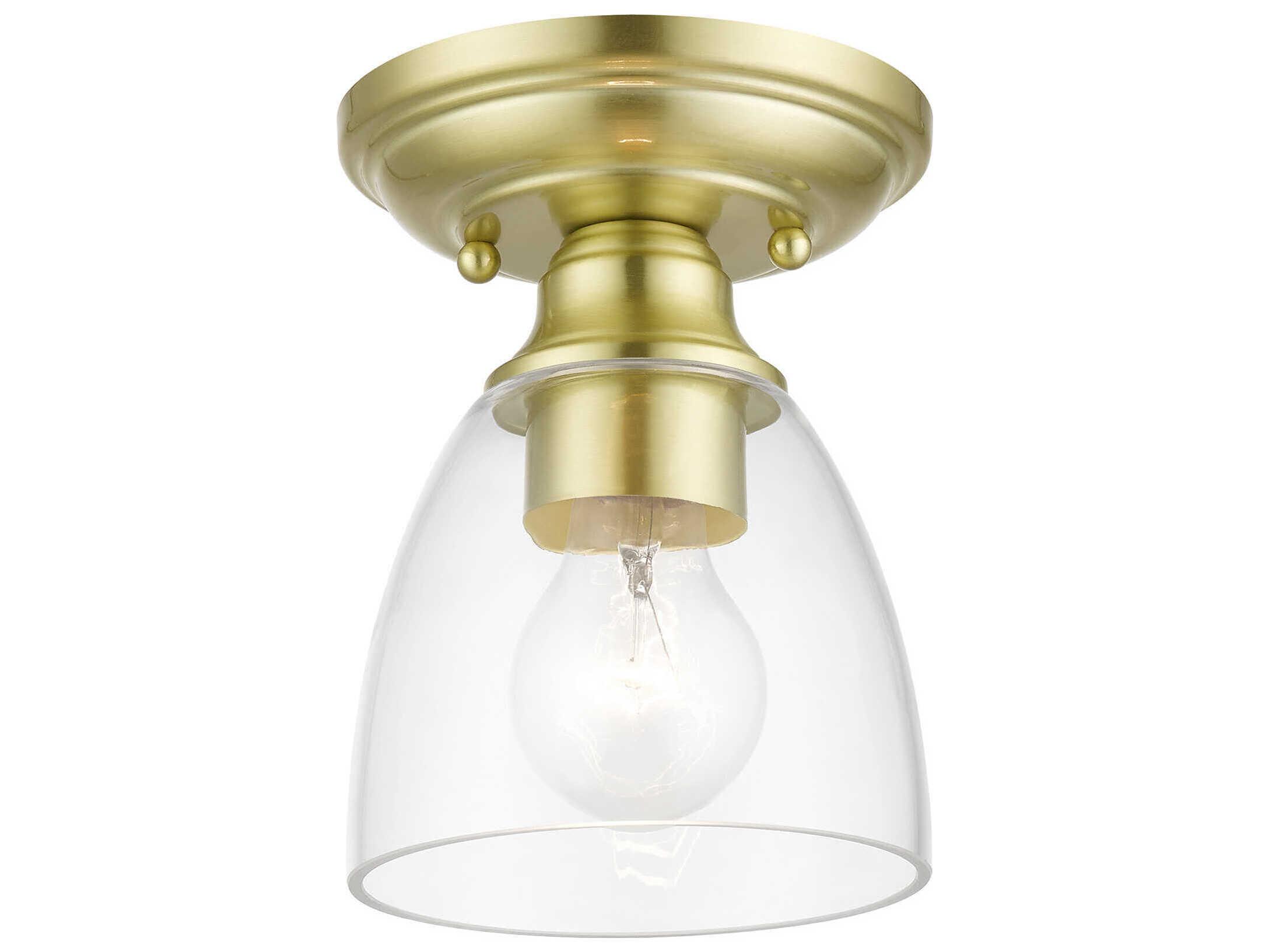 Livex Lighting Montgomery 1-Light Satin Brass Glass Bell Semi Flush Mount