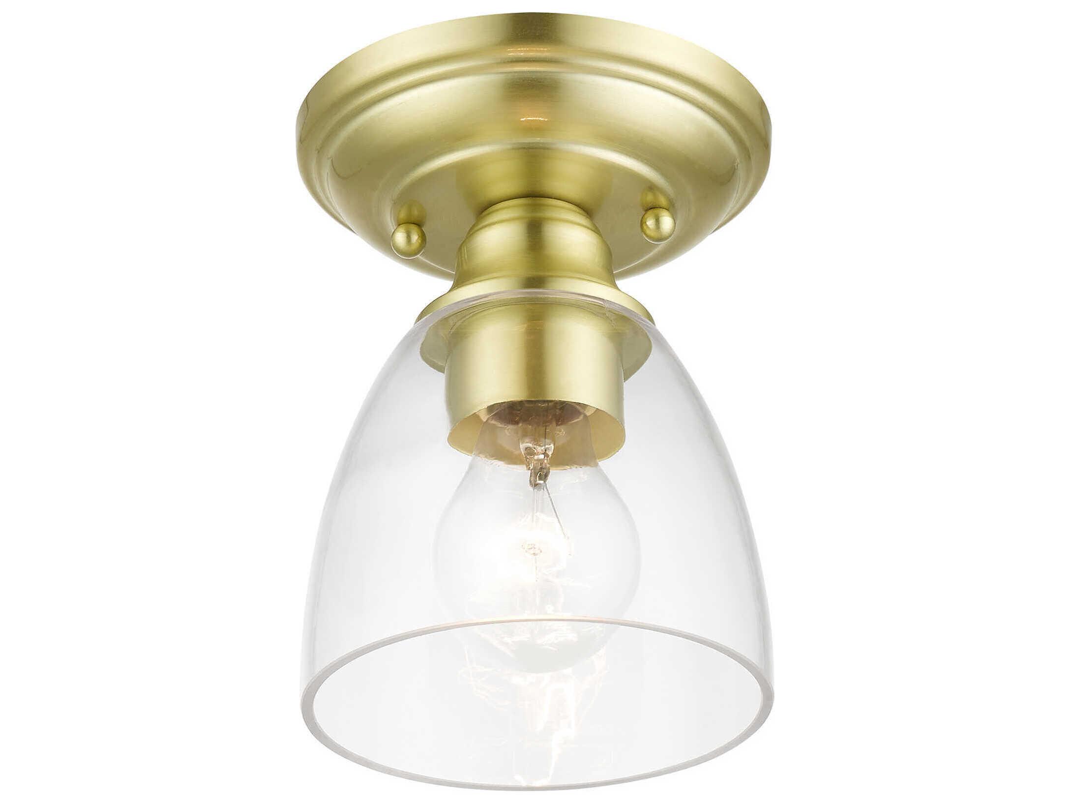 Livex Lighting Montgomery 1-Light Satin Brass Glass Bell Semi Flush Mount