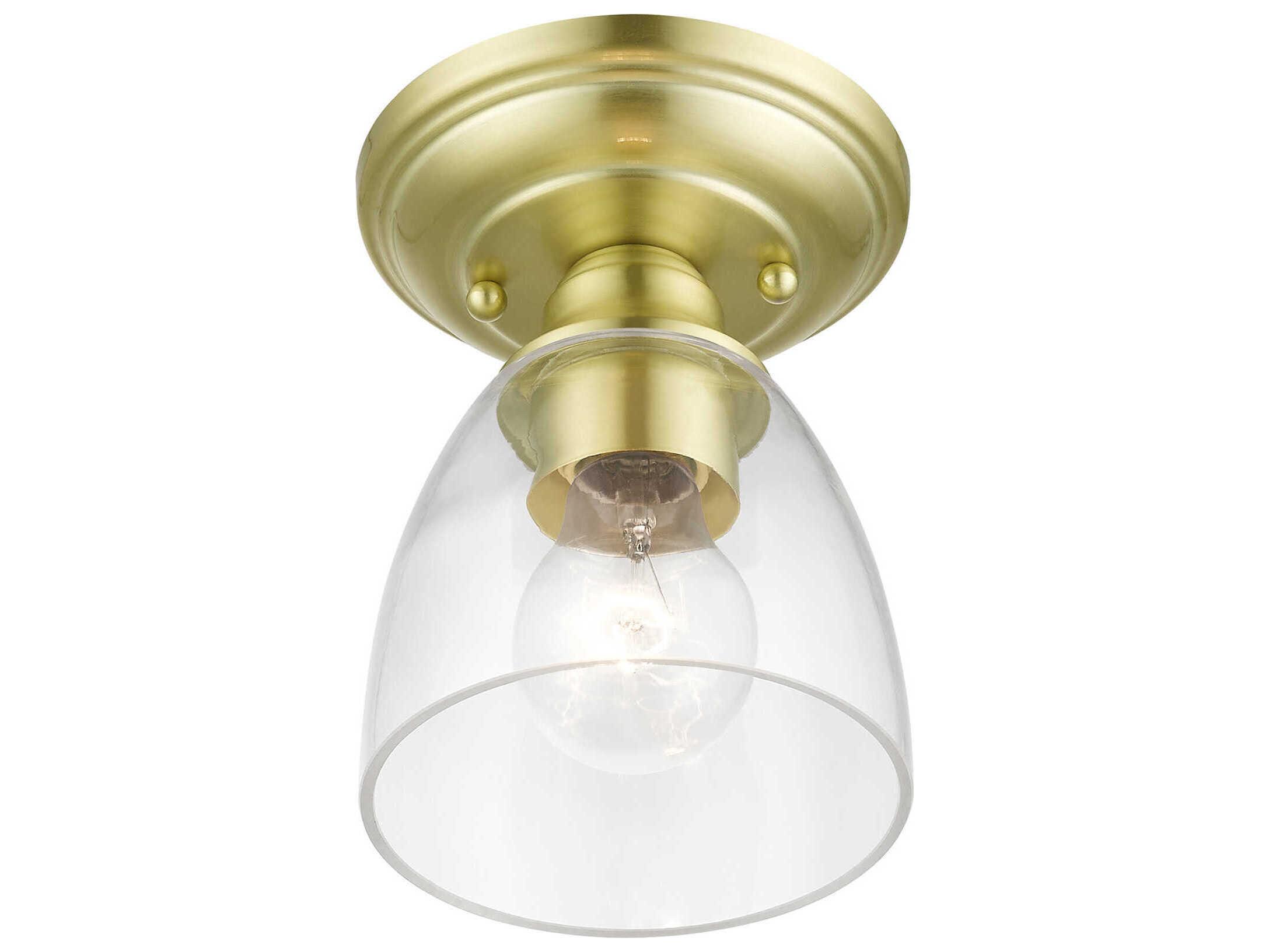 Livex Lighting Montgomery 1-Light Satin Brass Glass Bell Semi Flush Mount