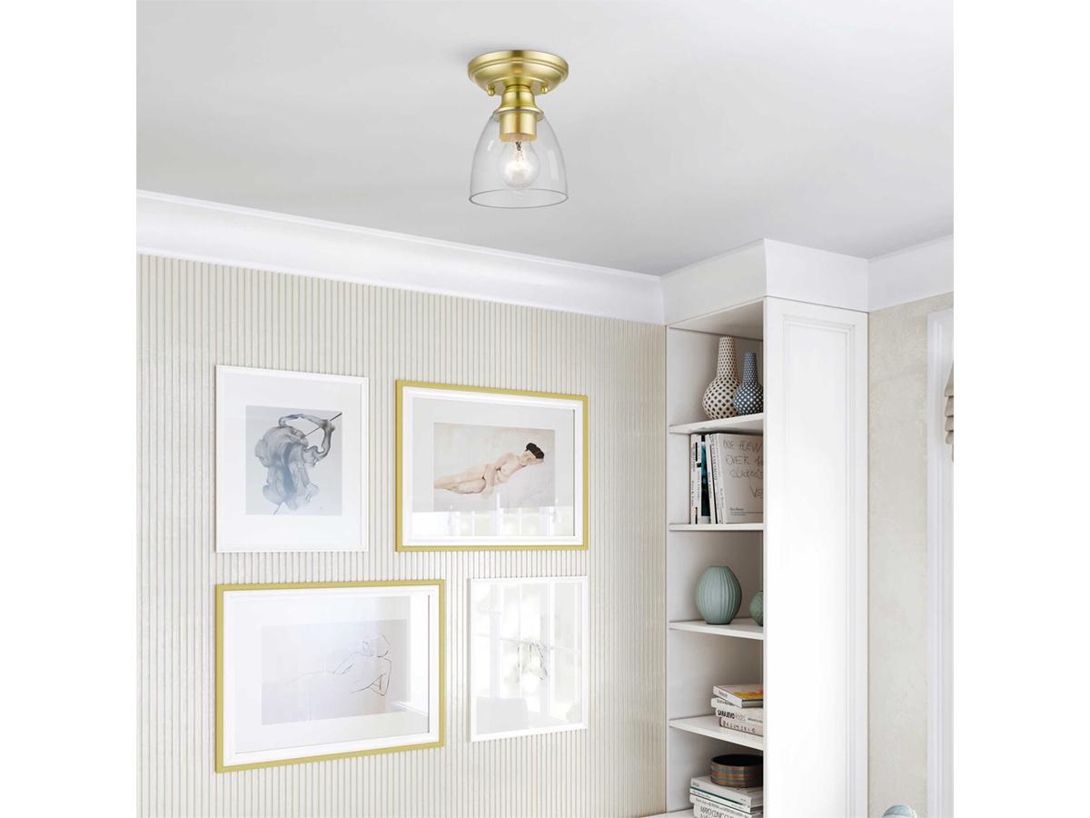 Livex Lighting Montgomery 1-Light Satin Brass Glass Bell Semi Flush Mount