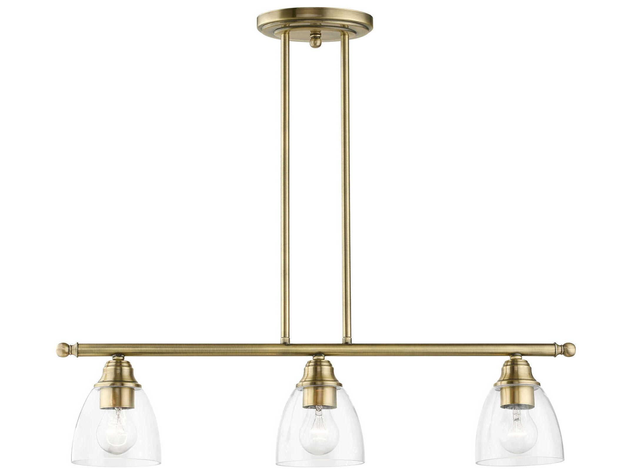 Livex Lighting Montgomery 3-Light Antique Brass Glass Bell Linear Island Pendant