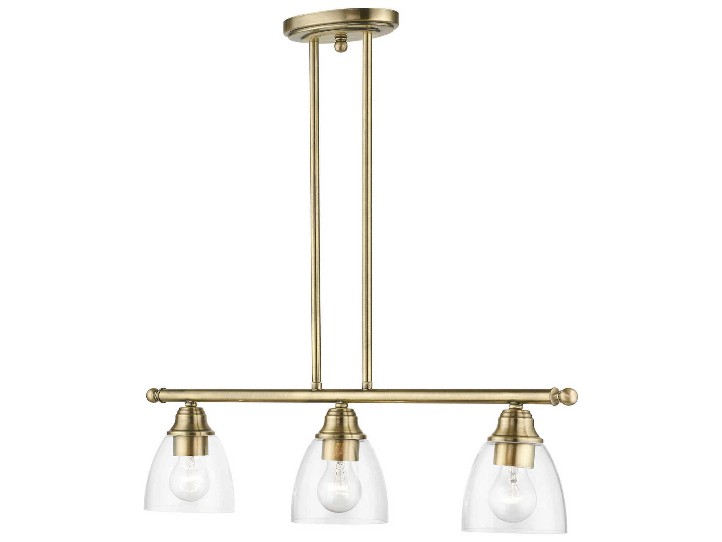 Livex Lighting Montgomery 3-Light Antique Brass Glass Bell Linear Island Pendant