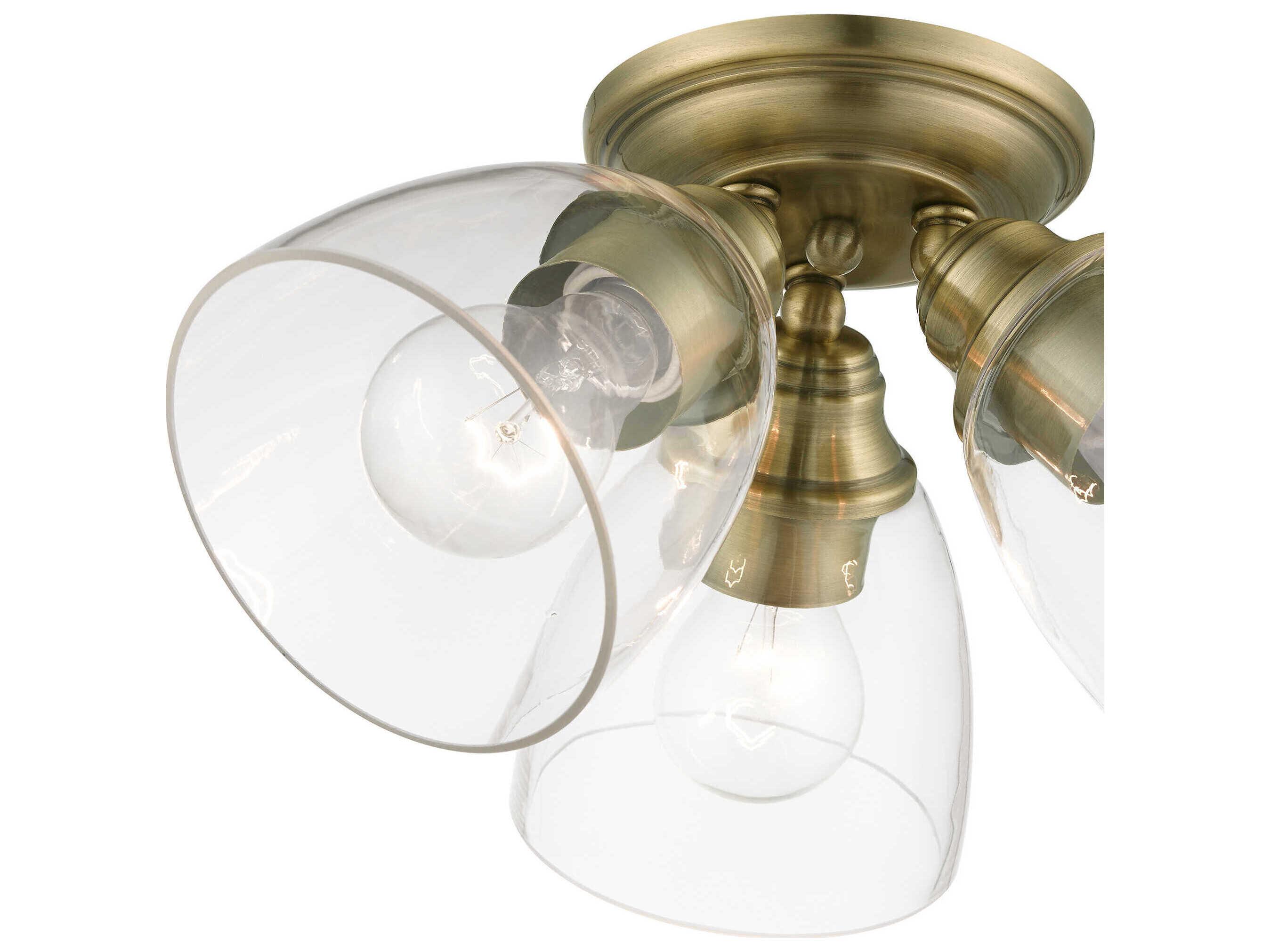 Livex Lighting Montgomery 3-Light Antique Brass Glass Bell Semi Flush Mount