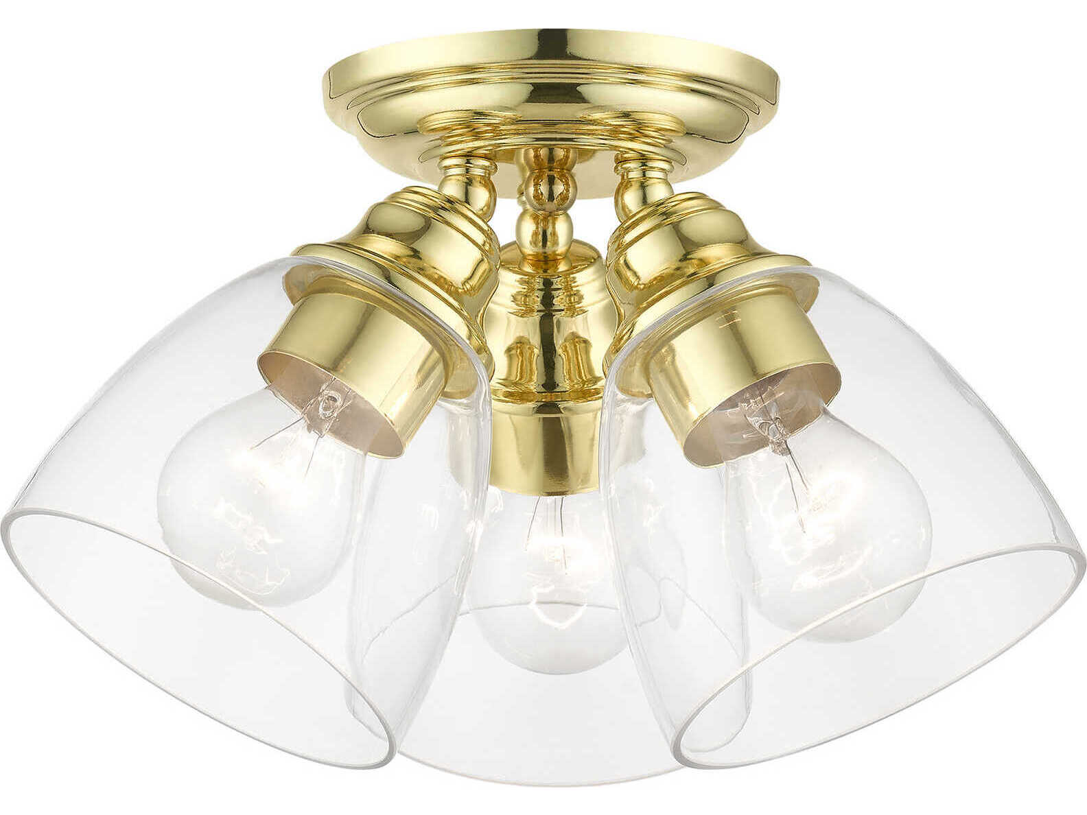 Livex Lighting Montgomery 3-Light Polished Brass Glass Bell Semi Flush Mount