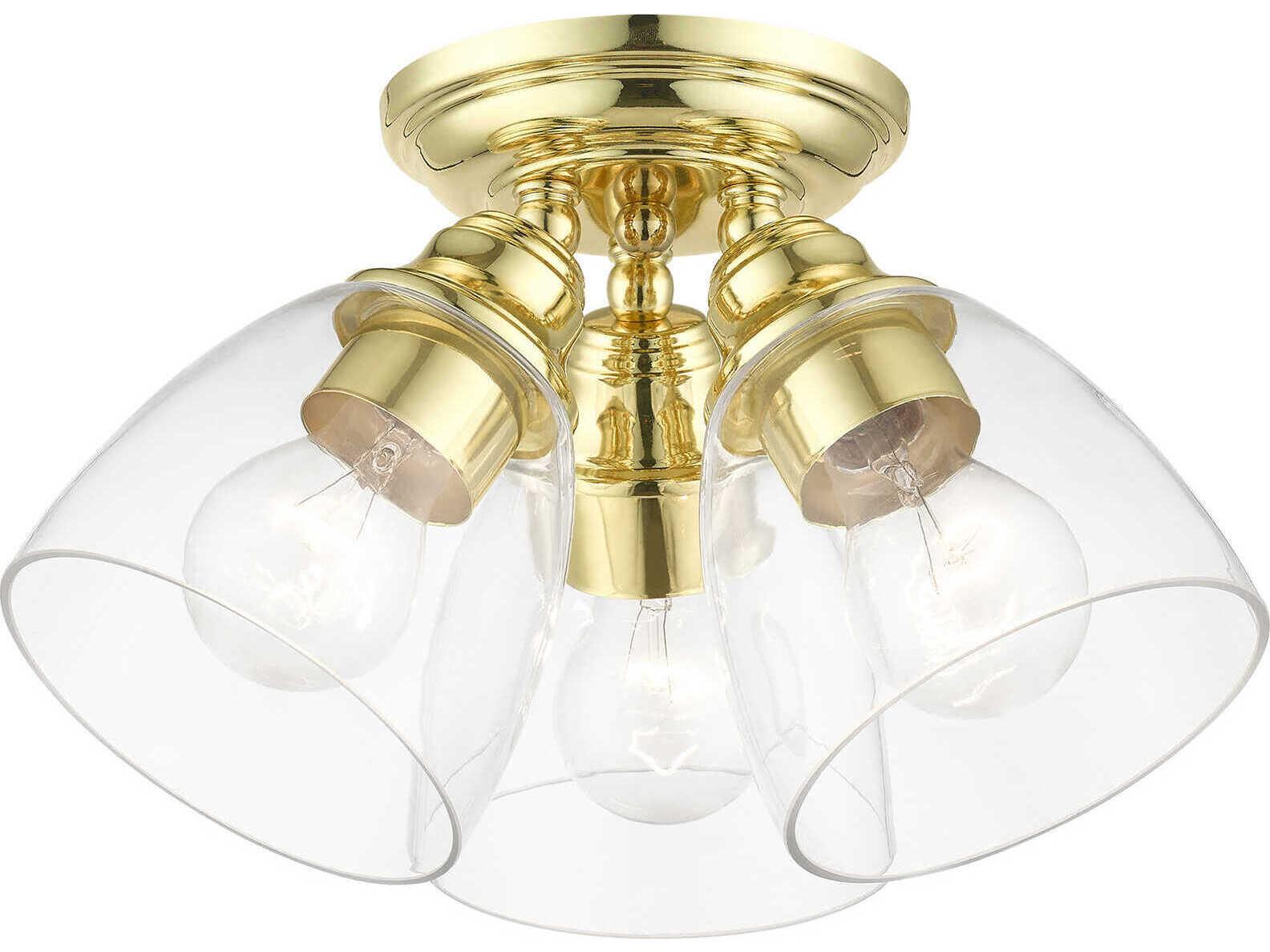 Livex Lighting Montgomery 3-Light Polished Brass Glass Bell Semi Flush Mount