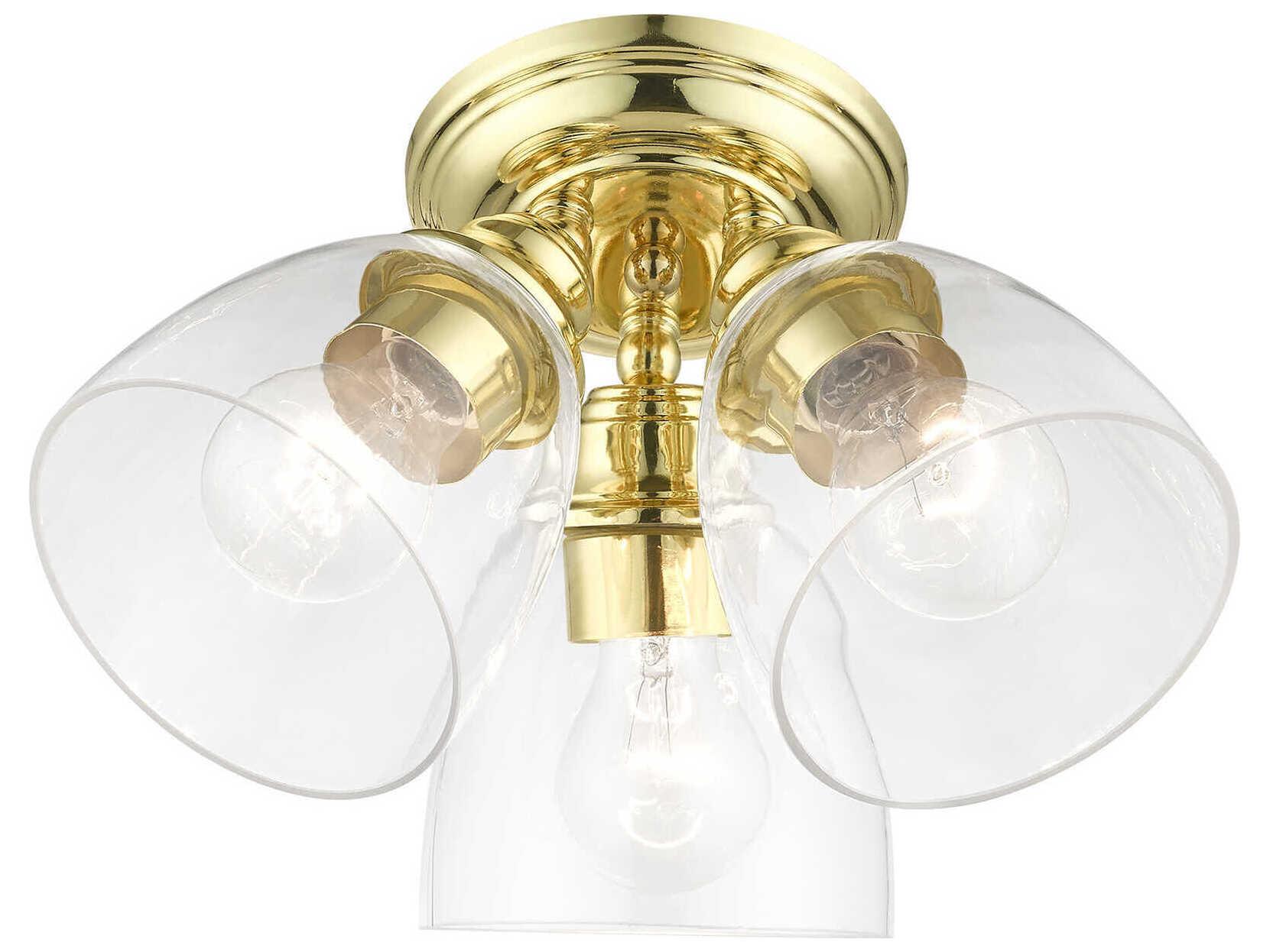 Livex Lighting Montgomery 3-Light Polished Brass Glass Bell Semi Flush Mount