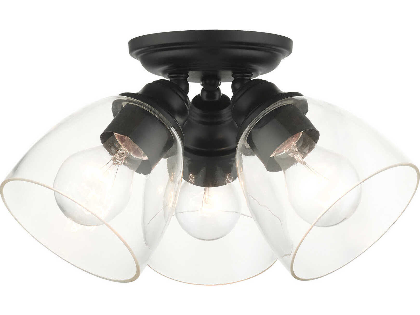 Livex Lighting Montgomery 3-Light Black Glass Semi Flush Mount