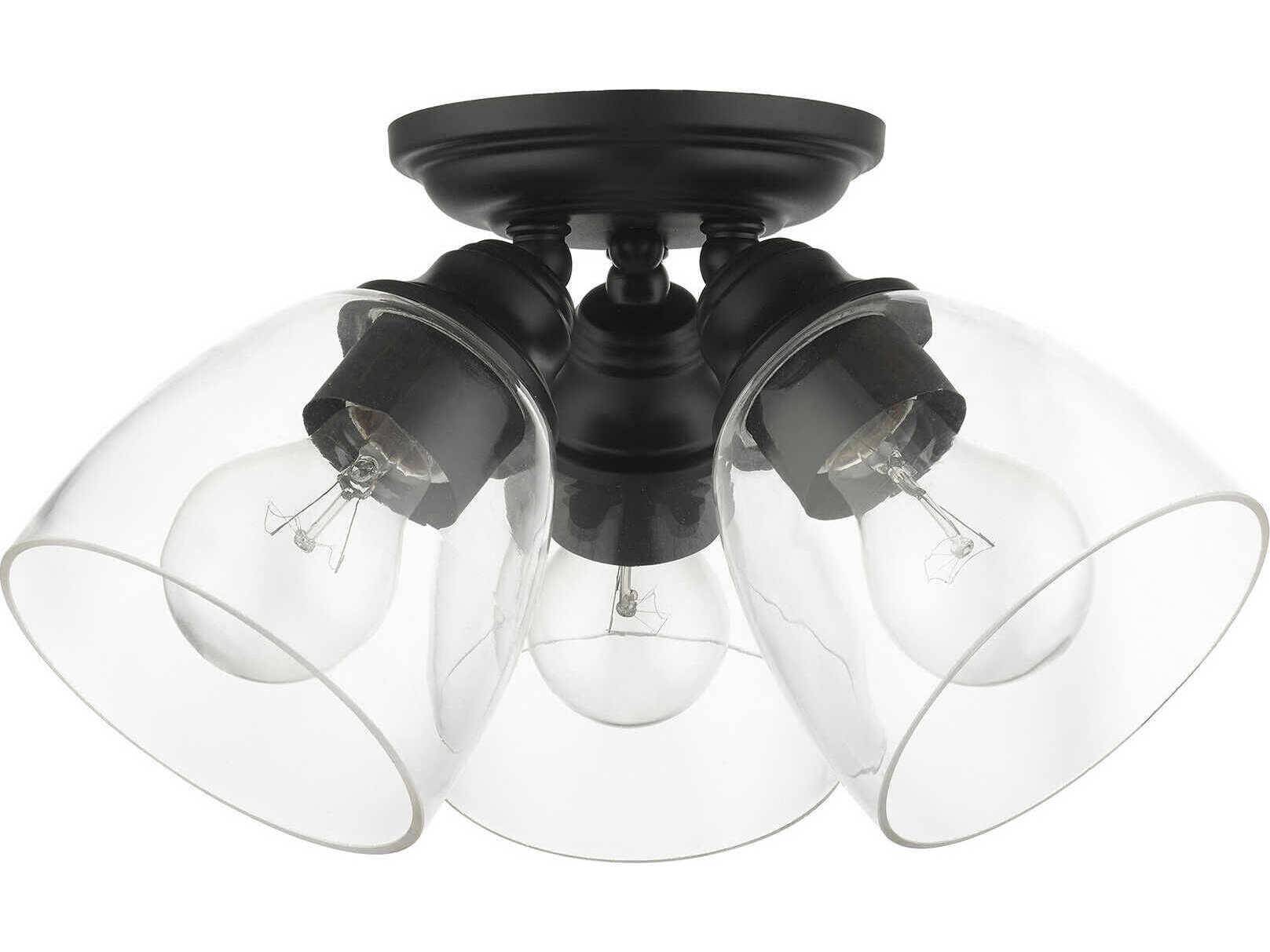 Livex Lighting Montgomery 3-Light Black Glass Semi Flush Mount