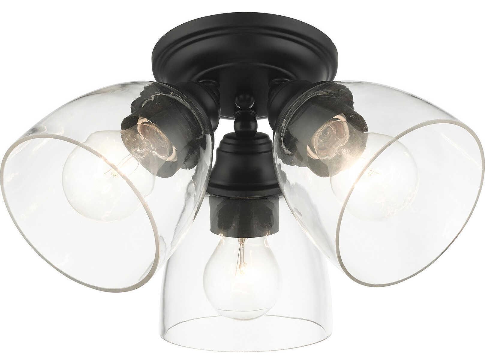 Livex Lighting Montgomery 3-Light Black Glass Semi Flush Mount