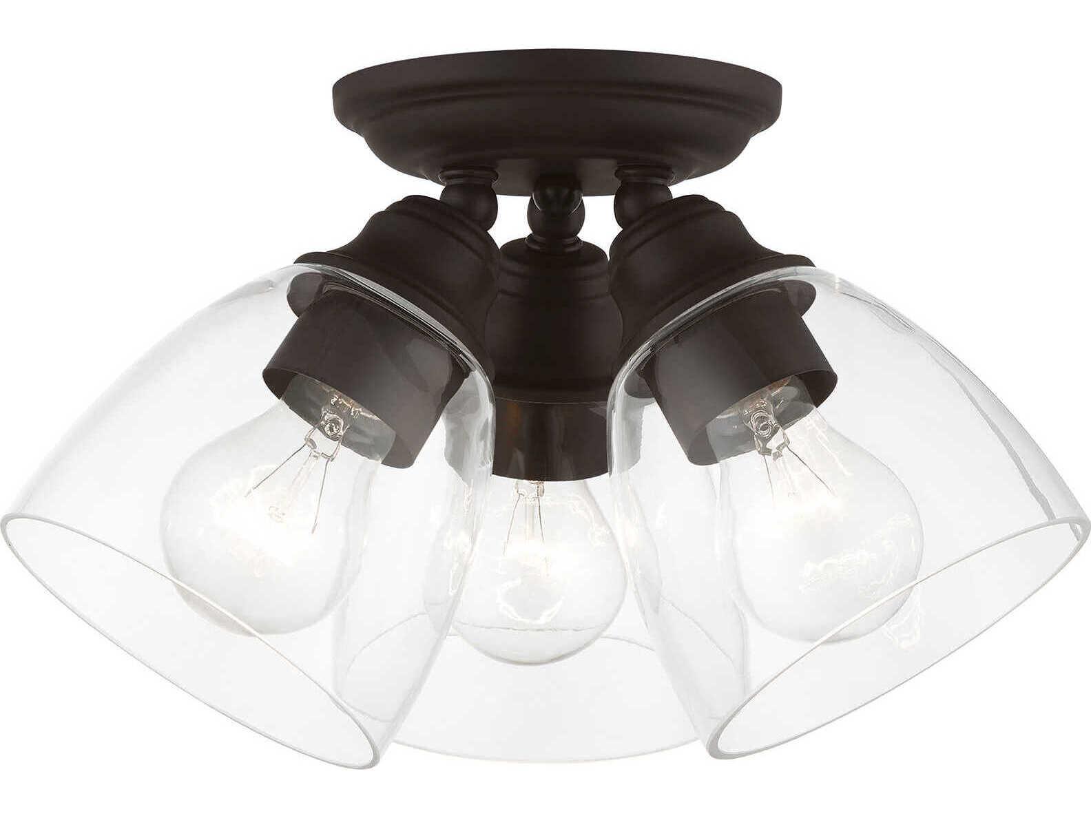 Livex Lighting Montgomery 3-Light Bronze Glass Bell Semi Flush Mount