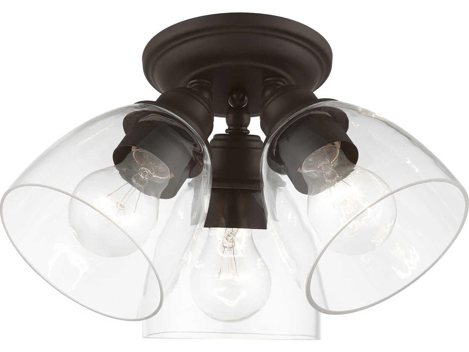 Livex Lighting Montgomery 3-Light Bronze Glass Bell Semi Flush Mount