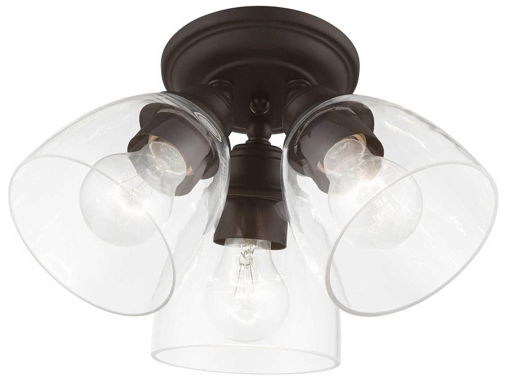 Livex Lighting Montgomery 3-Light Bronze Glass Bell Semi Flush Mount