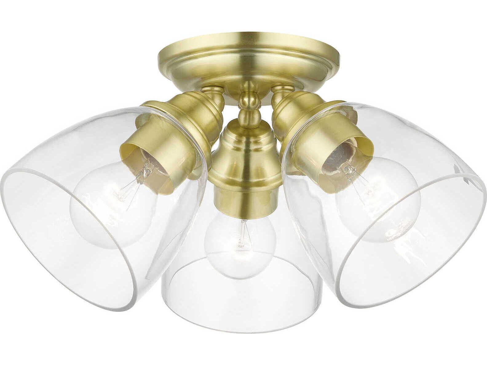 Livex Lighting Montgomery 3-Light Satin Brass Glass Bell Semi Flush Mount