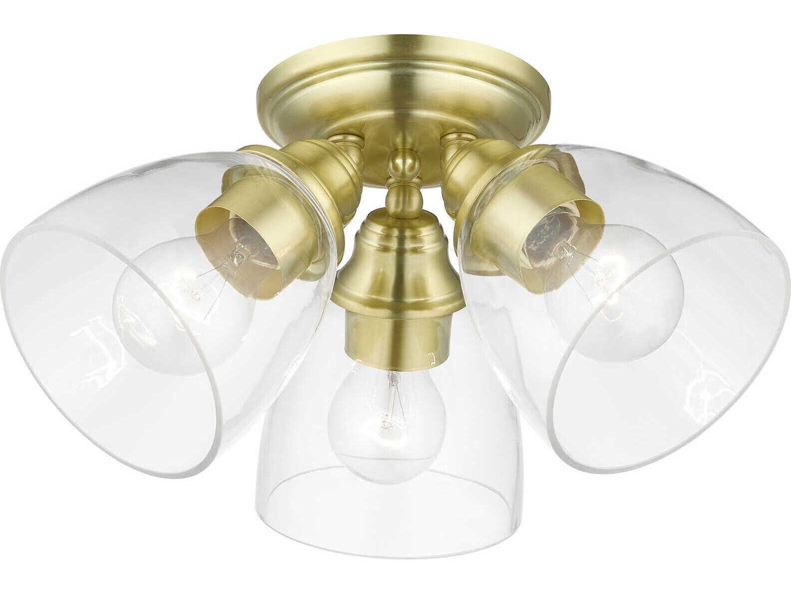 Livex Lighting Montgomery 3-Light Satin Brass Glass Bell Semi Flush Mount