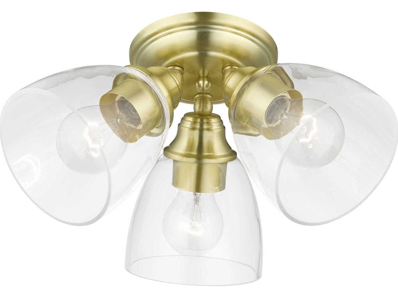 Livex Lighting Montgomery 3-Light Satin Brass Glass Bell Semi Flush Mount