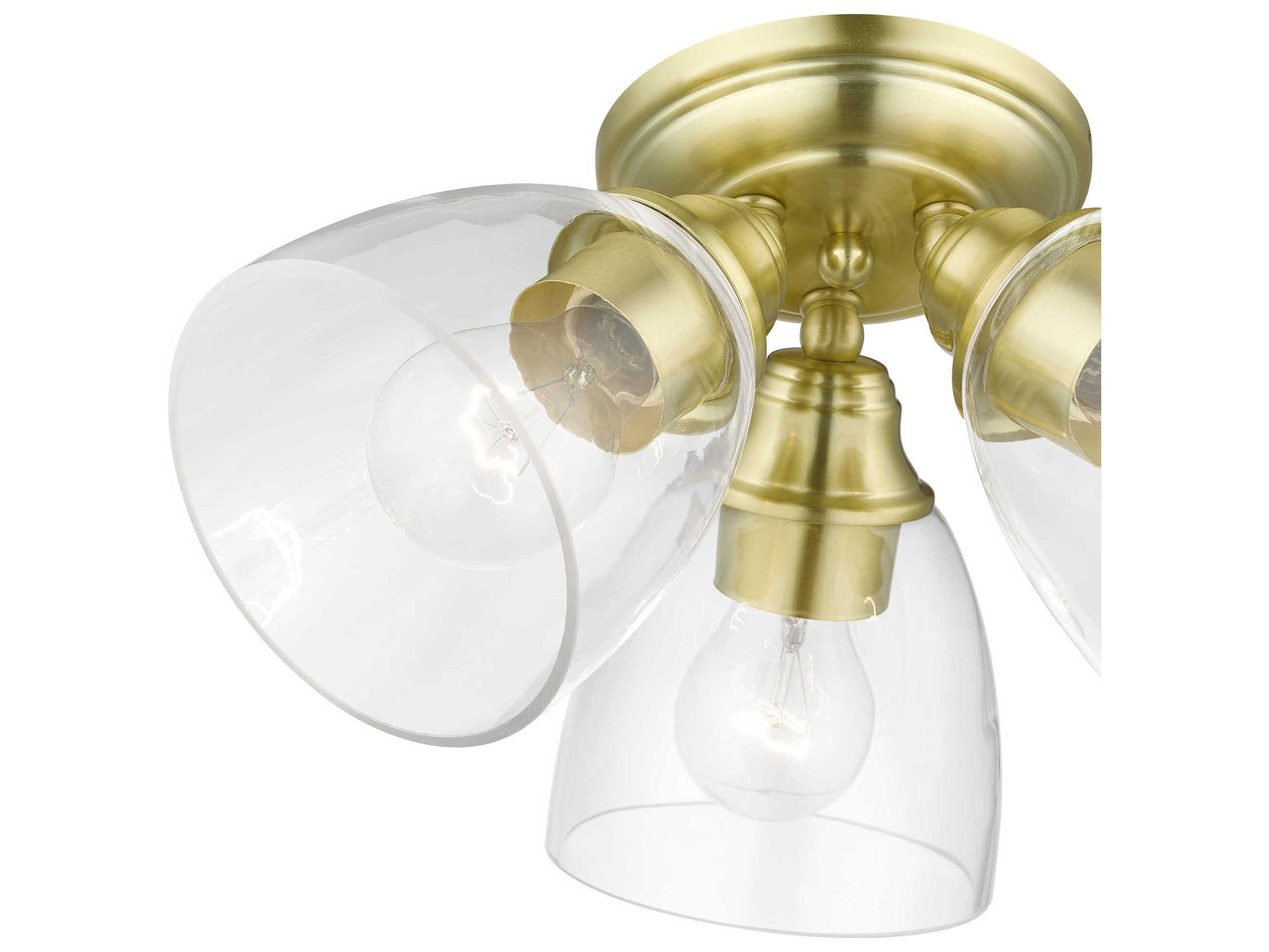 Livex Lighting Montgomery 3-Light Satin Brass Glass Bell Semi Flush Mount